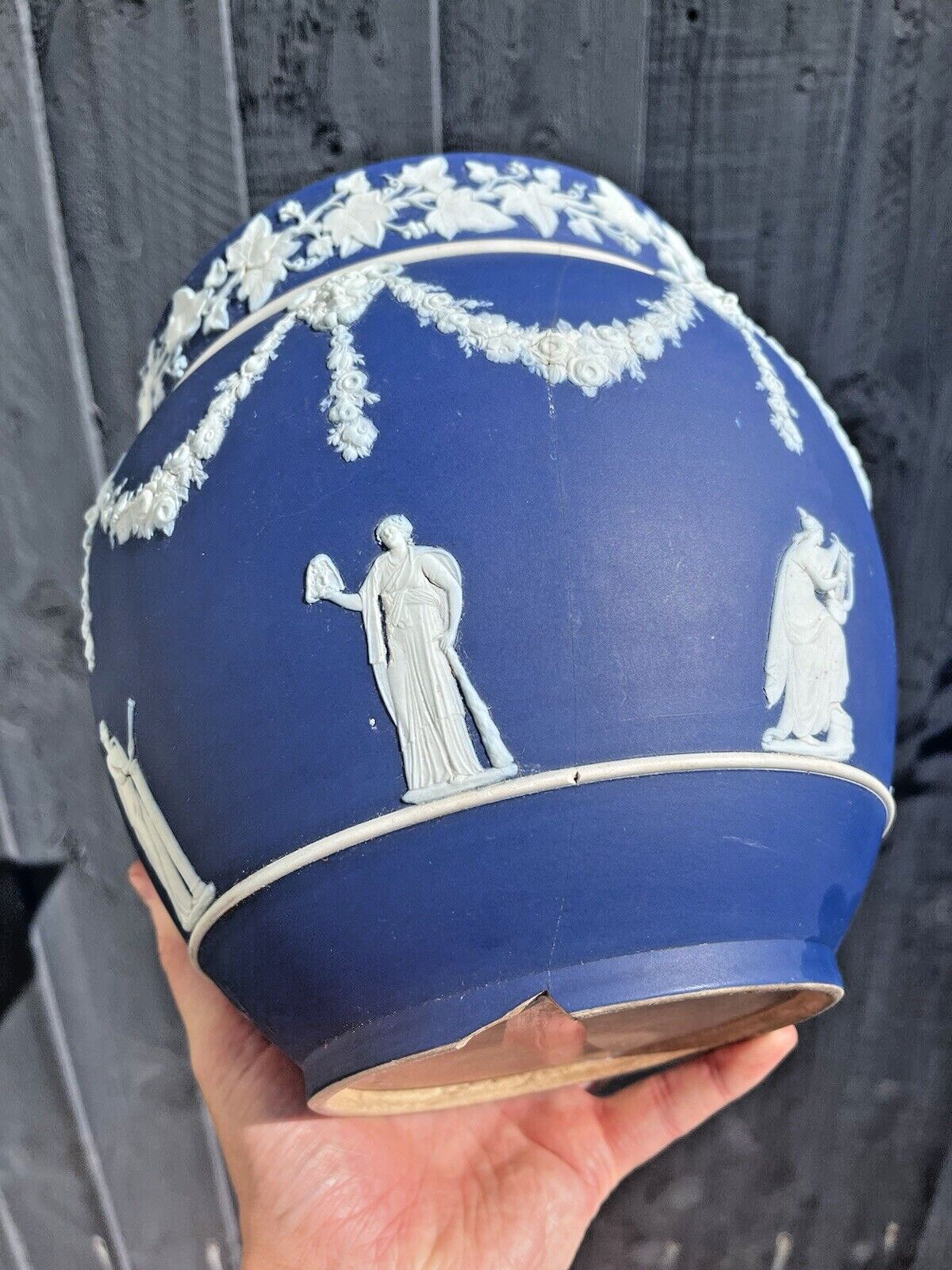 Large Antique 19th C Wedgwood Cobalt Blue Jasperware Jardiniere Plant Pot Af photo vintage