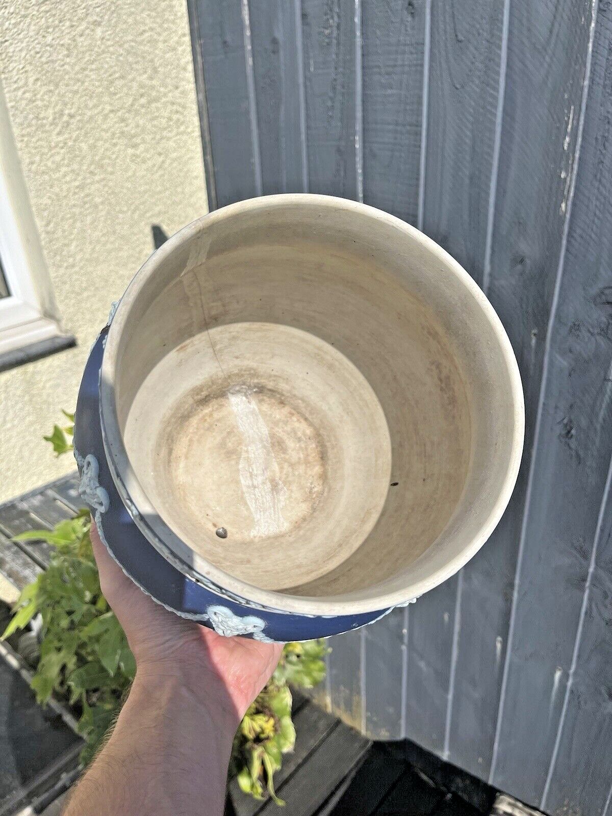 photo for sale Large Antique 19th C Wedgwood Cobalt Blue Jasperware Jardiniere Plant Pot Af