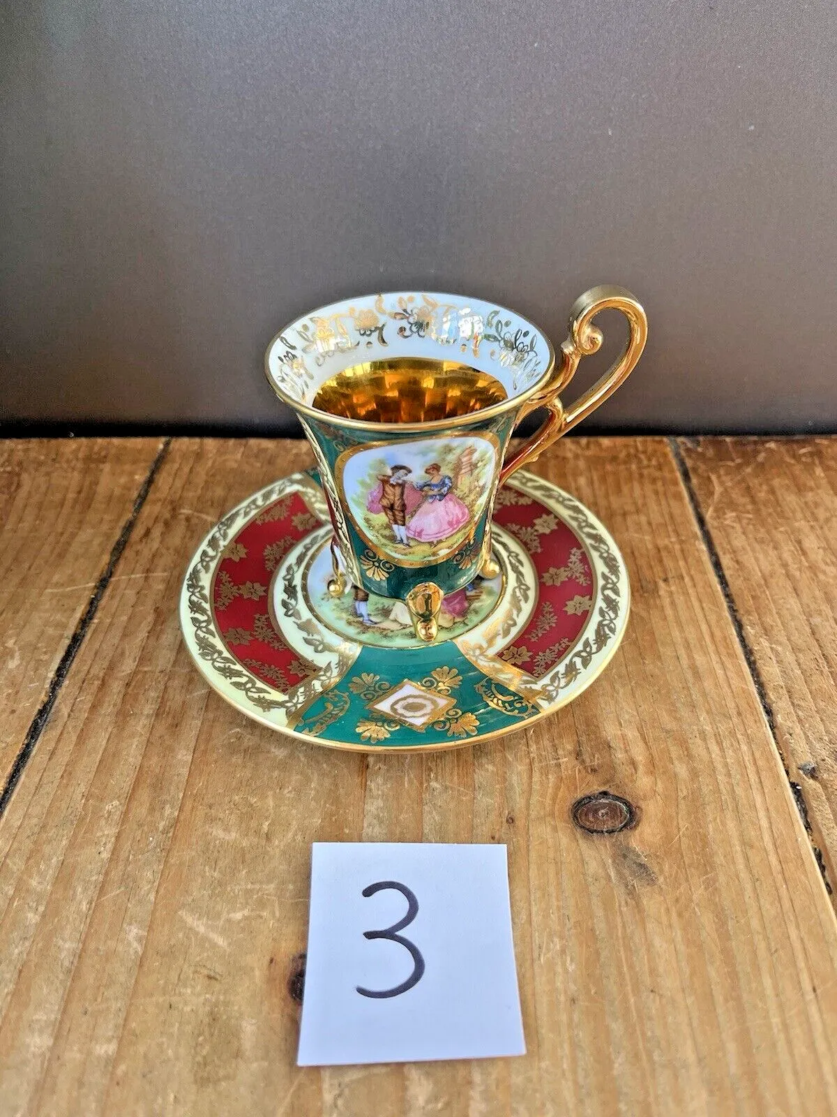 Vintage L Parbus Old Vienna Fragonard Gilt Cabinet Demitasse Coffee Cup & Saucer photo vinterior