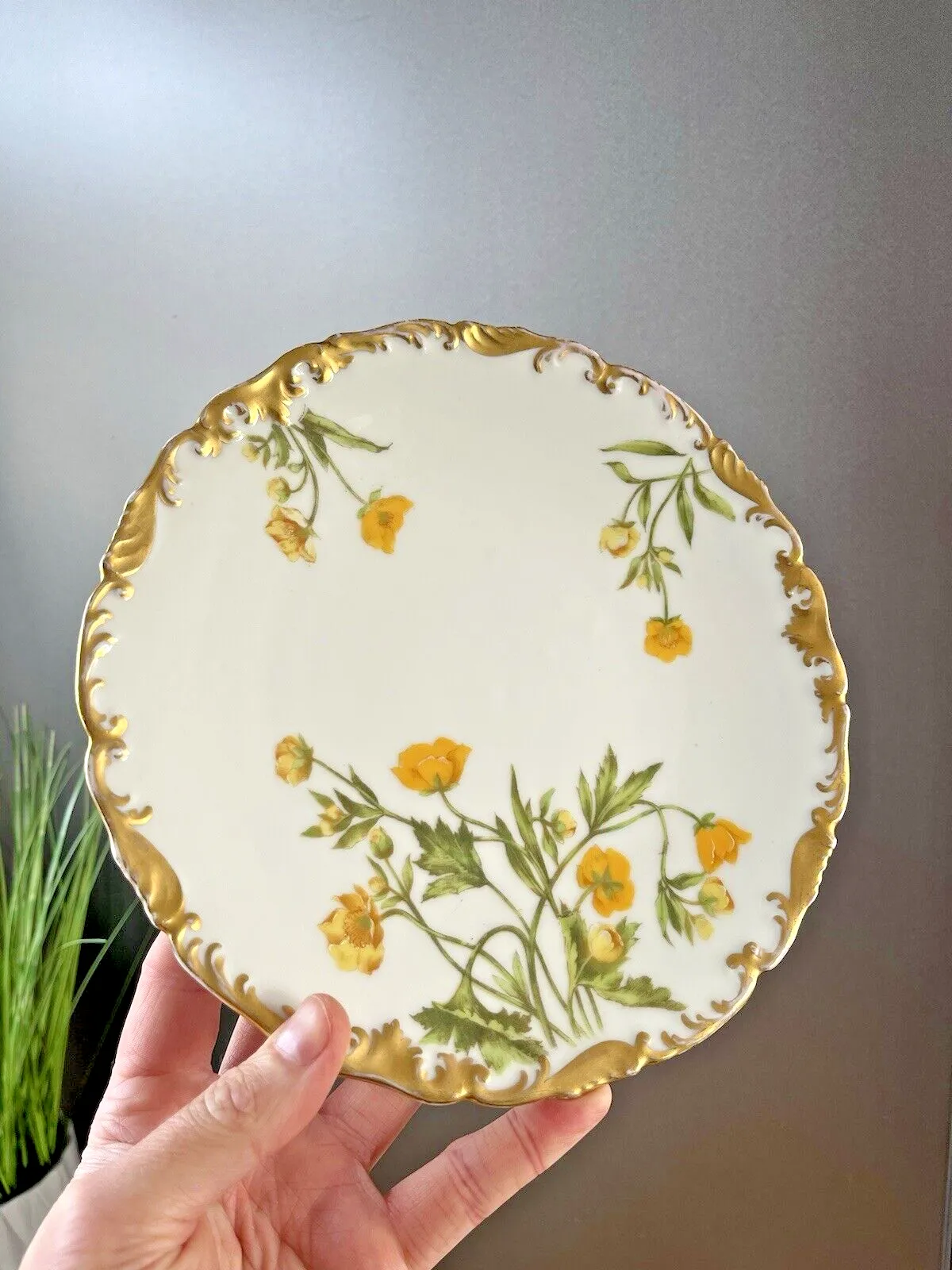 1 Antique Tressemanes & Vogt T&V Limoges Buttercup Floral Gold Gilt Plate photo 50.0