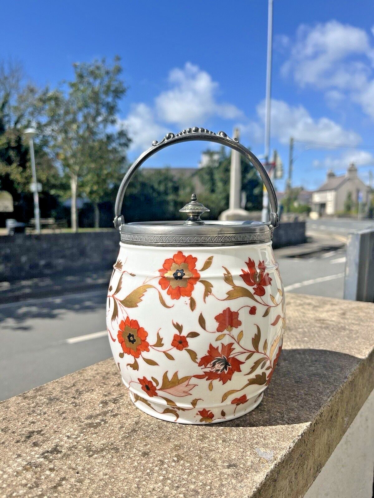 Stunning Rare Antique C1870 Wedgwood Imari Floral Gilt Biscuit Barrel Jar Z378