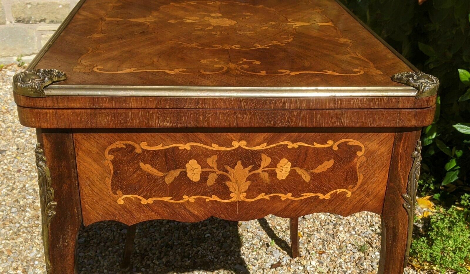 Antique French Walnut Parquetry Card Table 19th Century Backgammon photo vintage