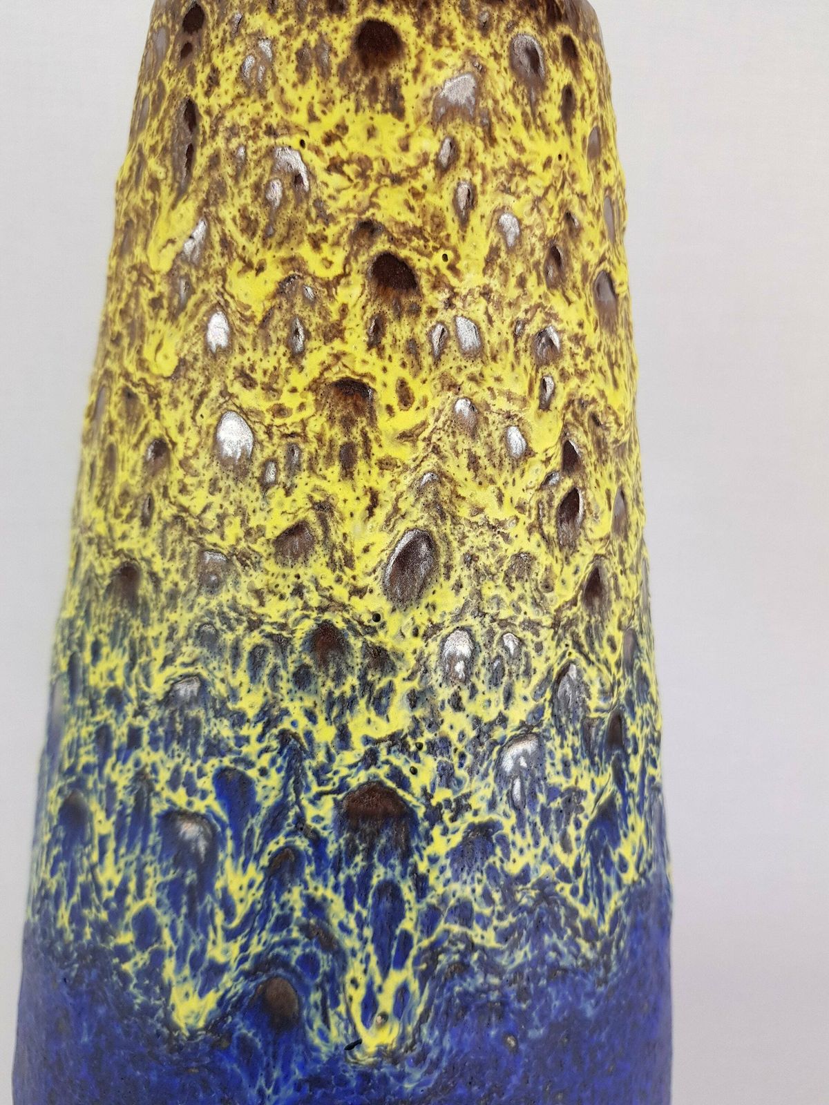 Large Vintage Steuler Keramik Blue Vase With Yellow Fat Lava Glaze 4373/3 West German Pottery 1960s photo for sale