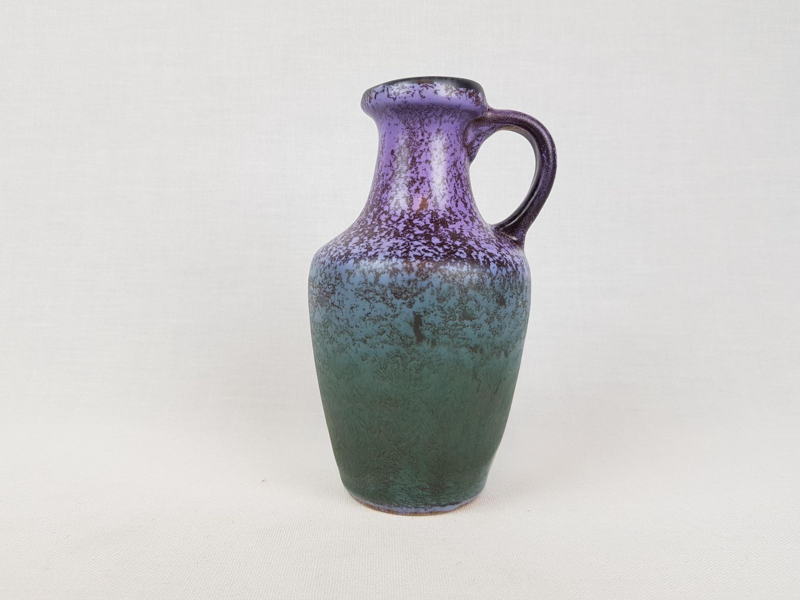 Vintage Veb Haldensleben Handled Purple And Green Vase With Speckled Pattern 4079 East German Pottery 1960s 1970s