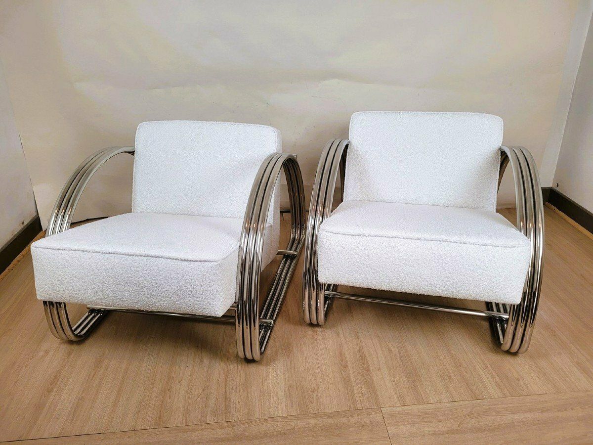 Ralph Lauren, Pair Of Large Chrome Armchairs, 20th Century photo furniture