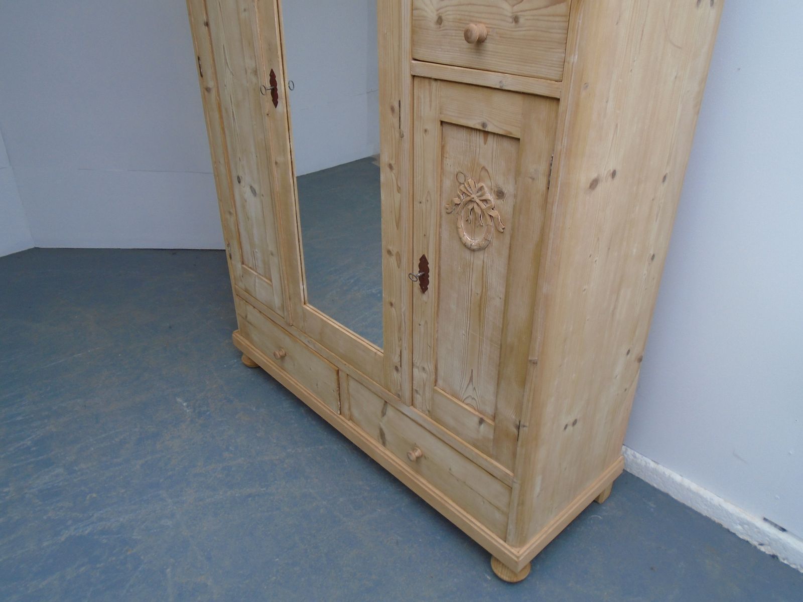 A Large 1 Piece Mirrored Antique Pine Hall Wardrobe To Wax / Paint photo furniture