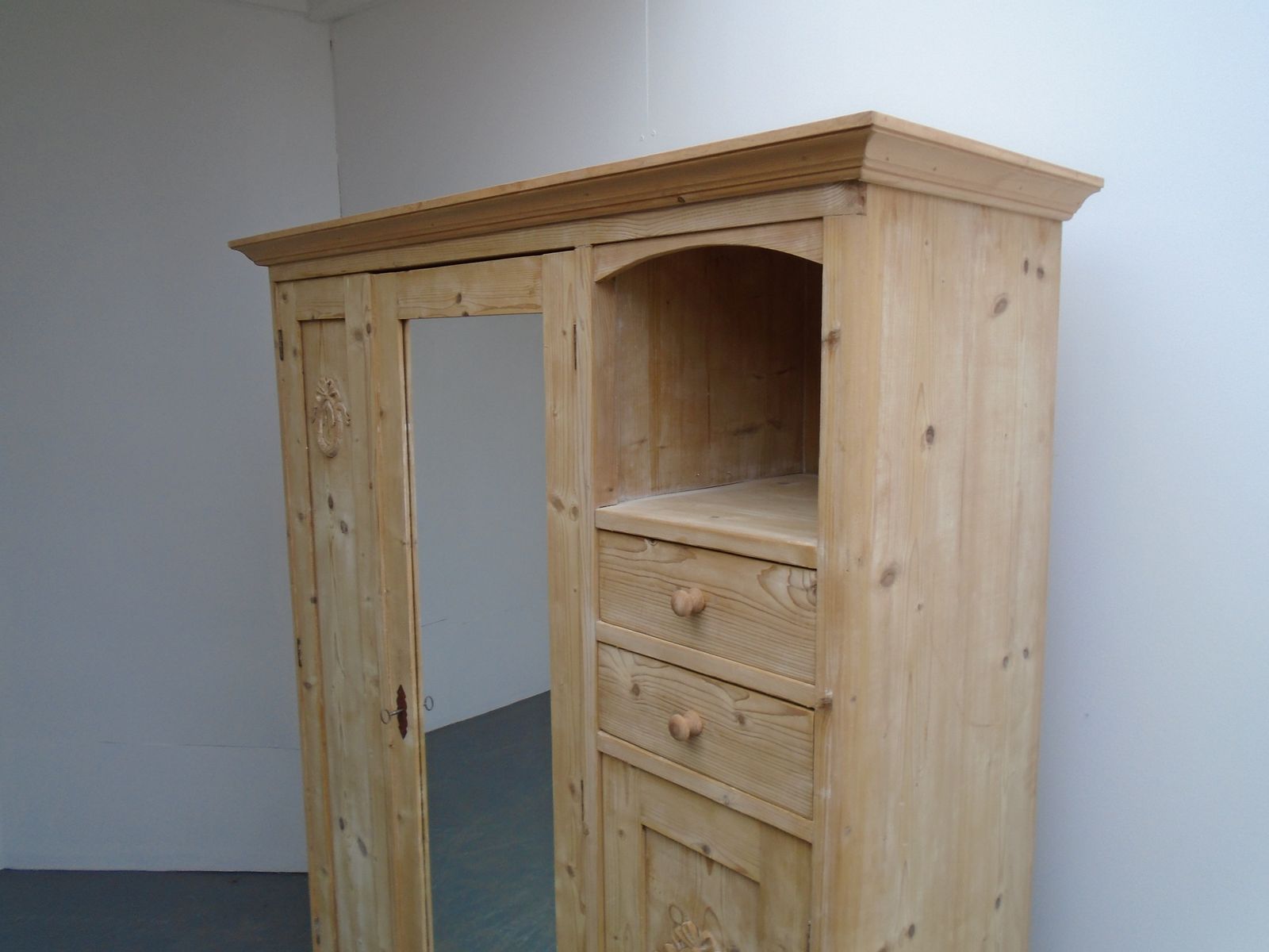 A Large 1 Piece Mirrored Antique Pine Hall Wardrobe To Wax / Paint photo buy