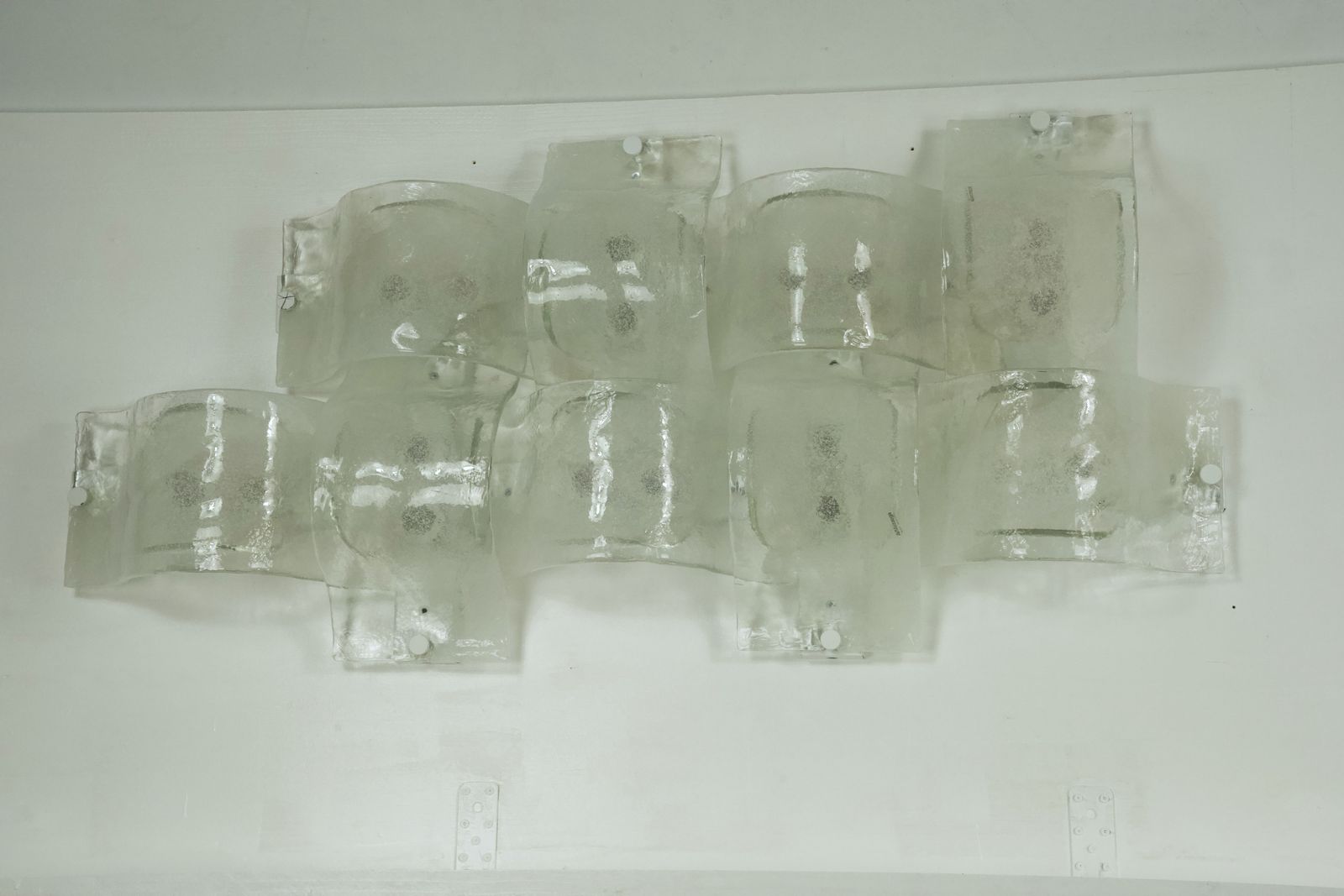 Rare Postmodern Panel Of 9 Sconces In Pulegoso Murano Glass, Mazzega 1970s photo furniture