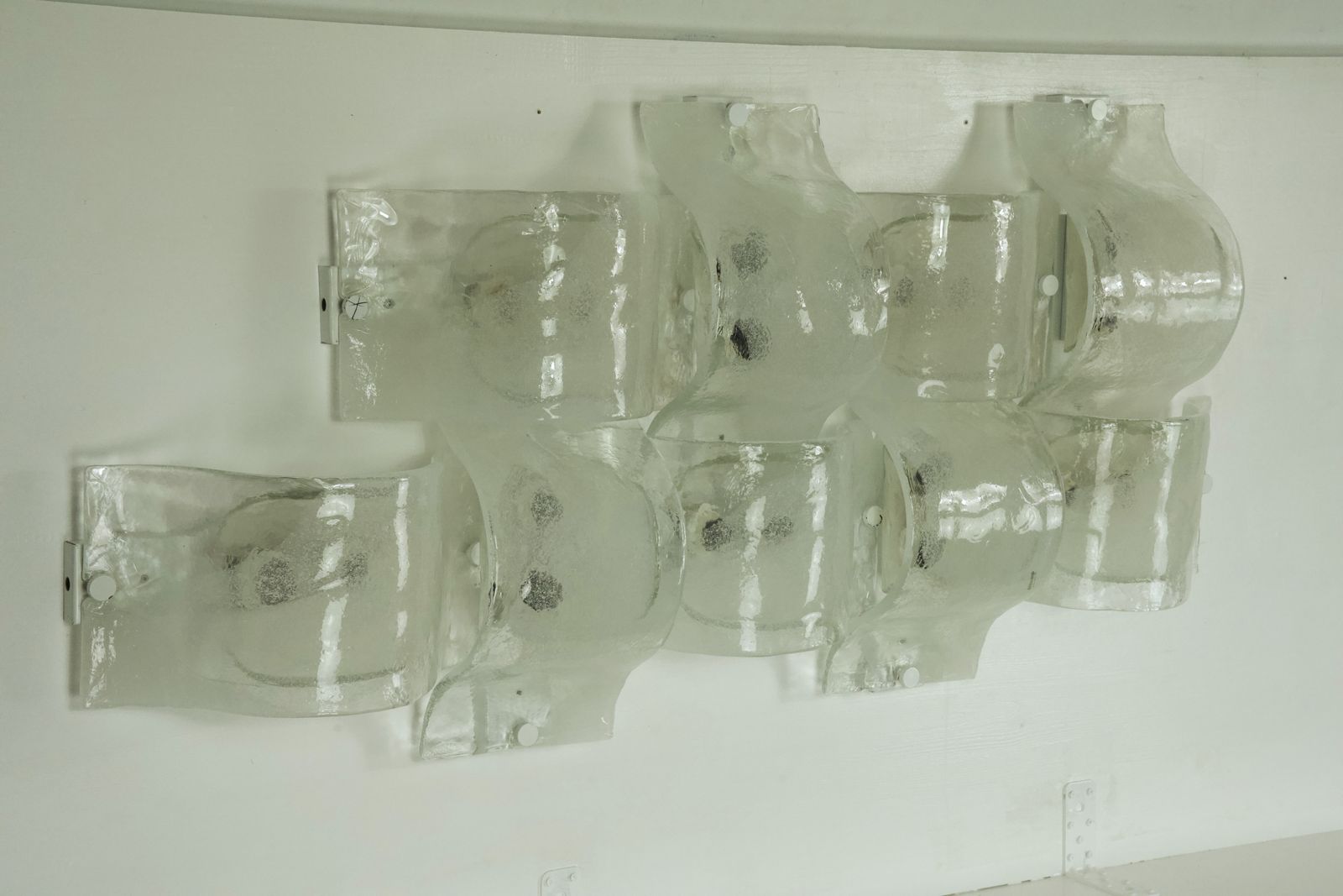 Rare Postmodern Panel Of 9 Sconces In Pulegoso Murano Glass, Mazzega 1970s photo Lighting