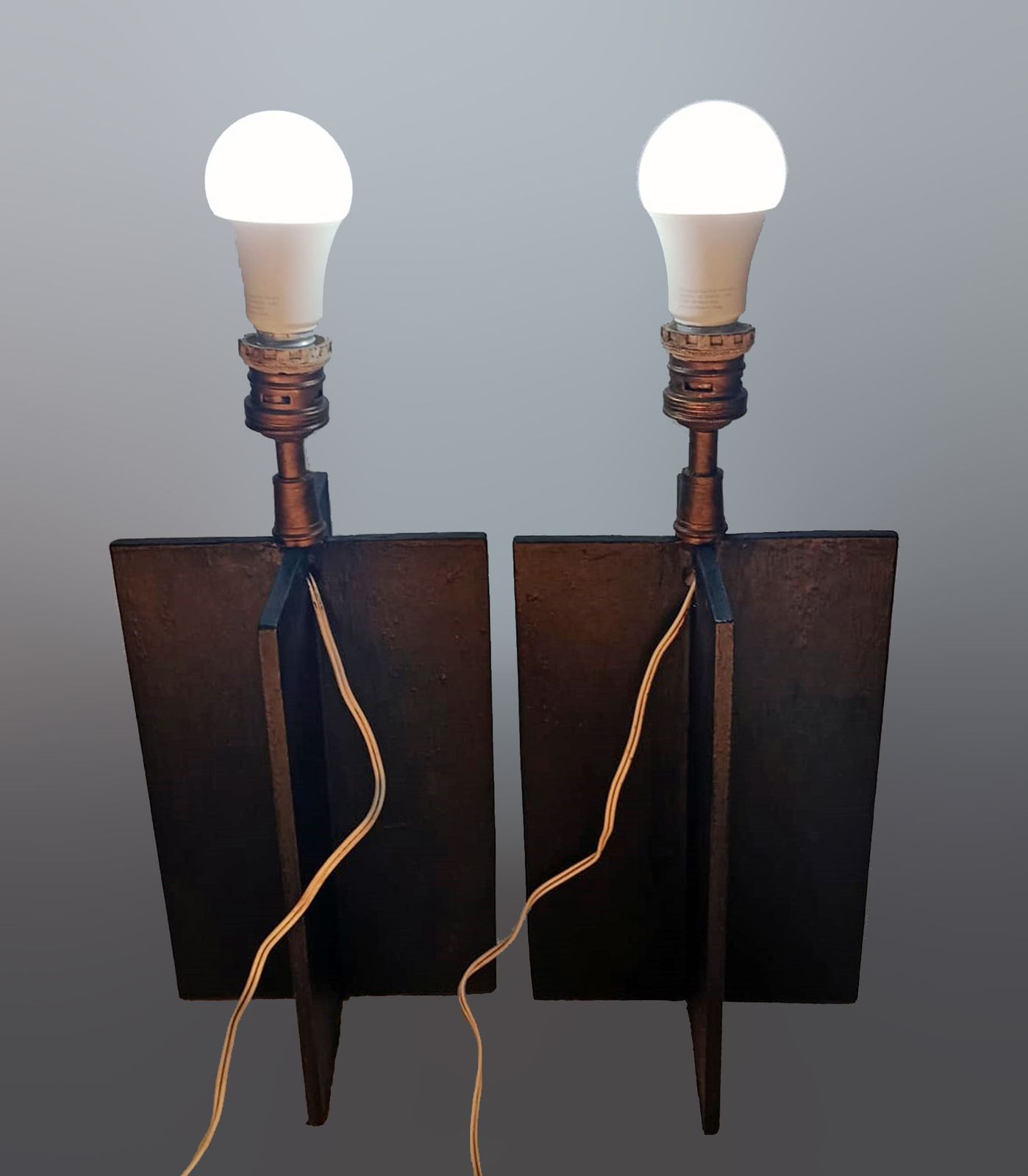 Pair Of Jean Michel Frank Design Iron 'Croisillon' Design Table Lamps By Argentine Company Comte photo vintage