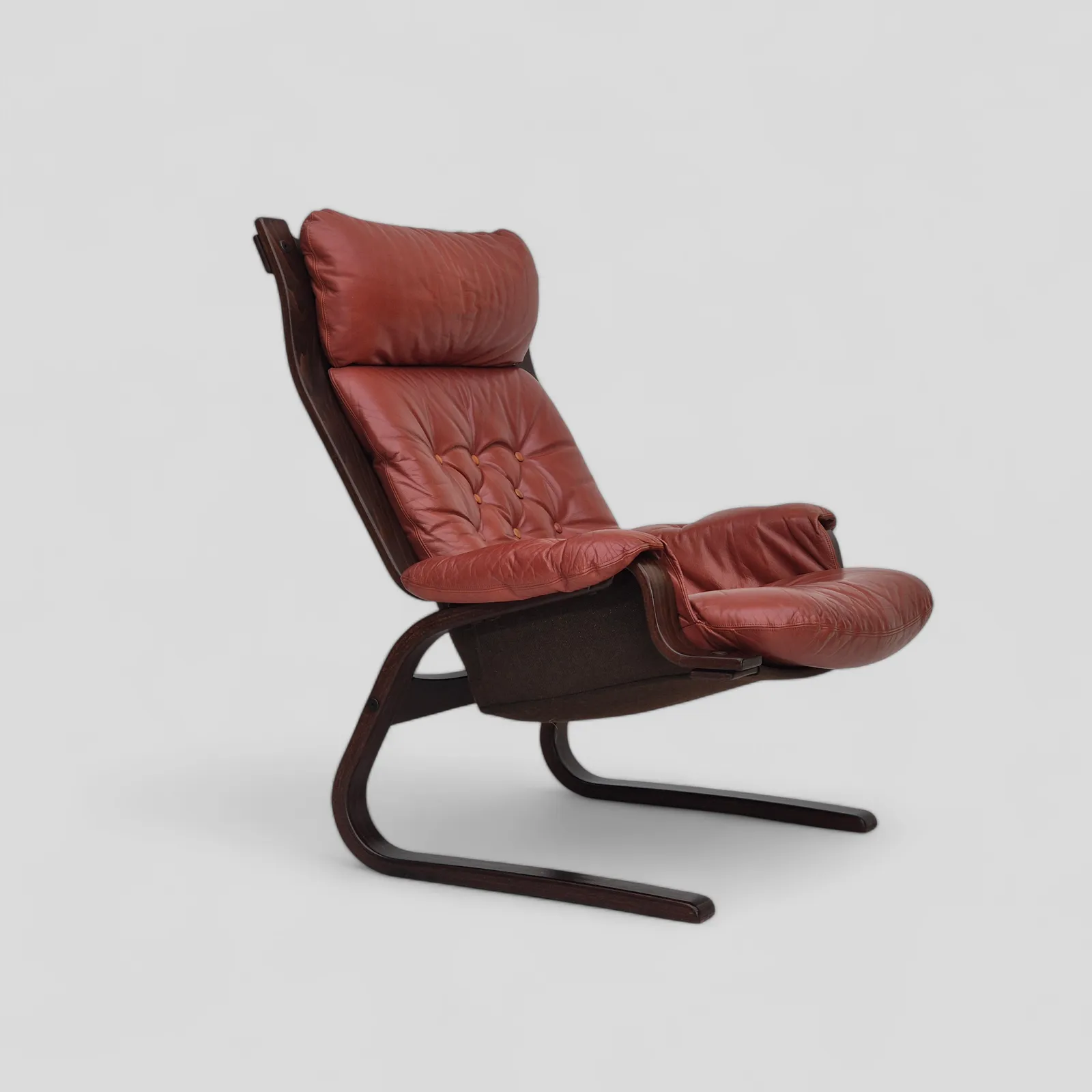 1970s, Scandinavian Design, Lounge Chair, Original Very Good Condition, Brown Leather.
