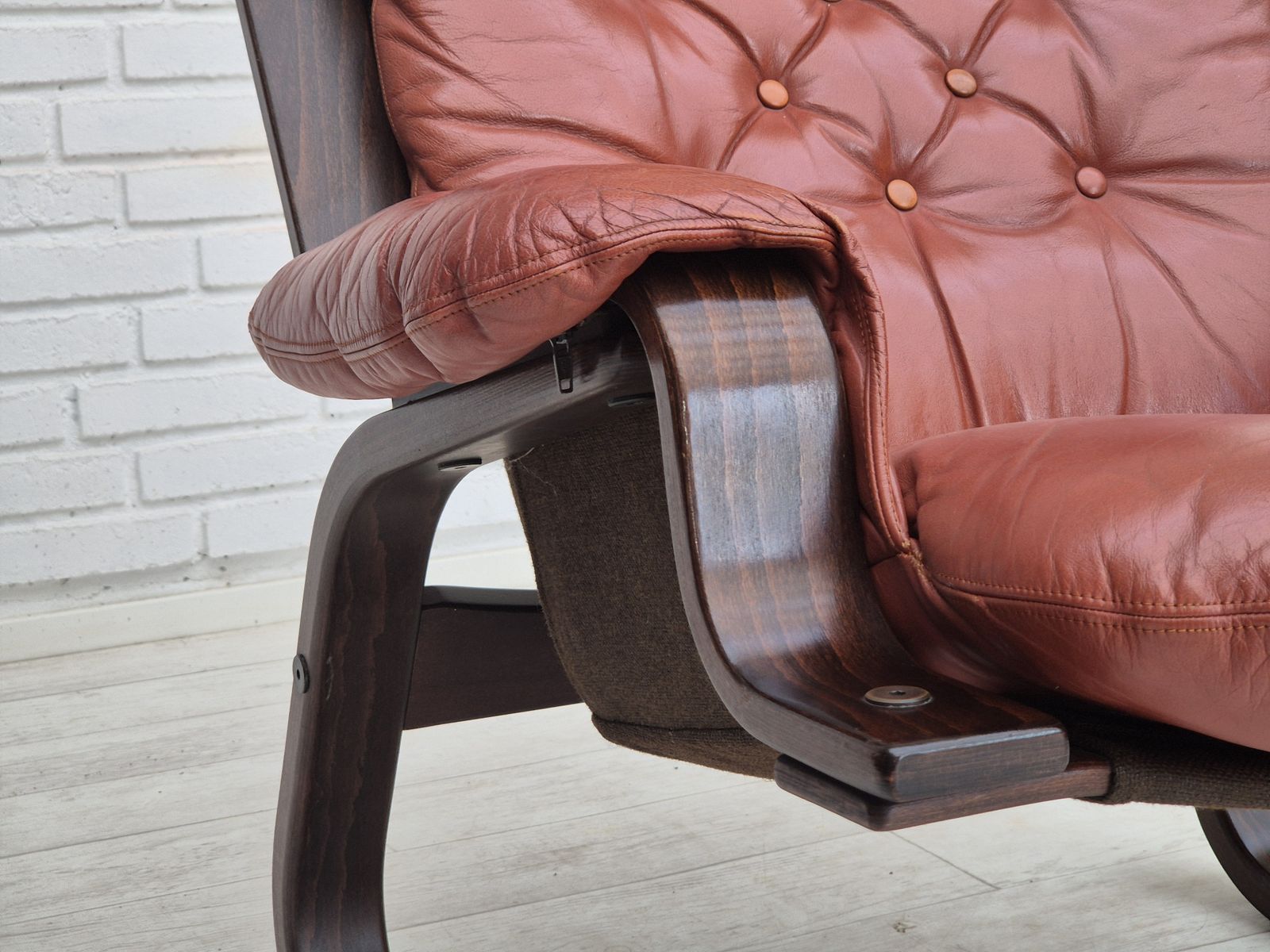 1970s, Scandinavian Design, Lounge Chair, Original Very Good Condition, Brown Leather. photo 1290.0