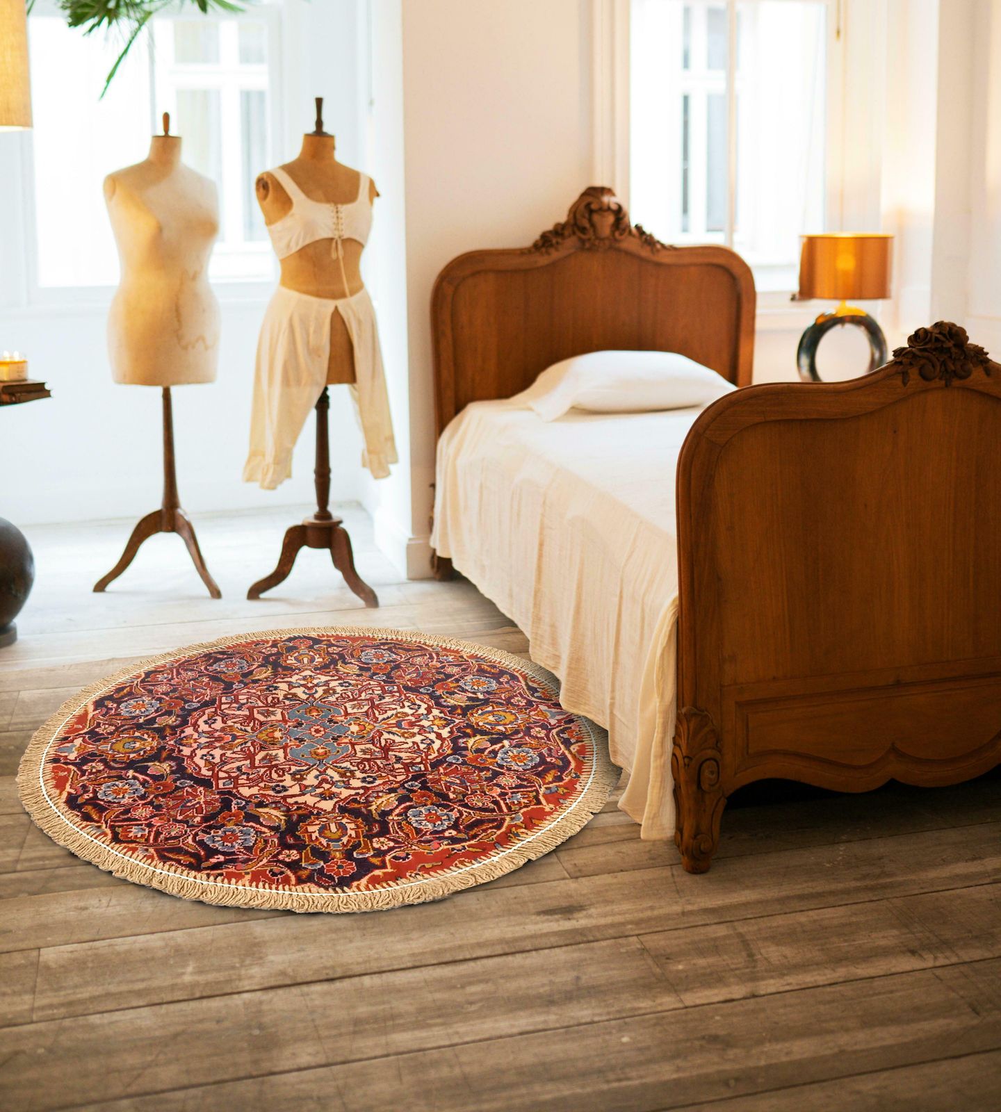 Handmade Round Rug Doormat Oriental Circular Interior Carpet Mat Entrance Way photo vintage
