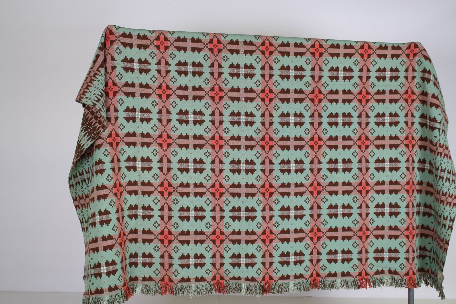 1960s Vintage Pure Welsh Wool Tapestry Blanket In Autumnal Brown And Green photo 425.0