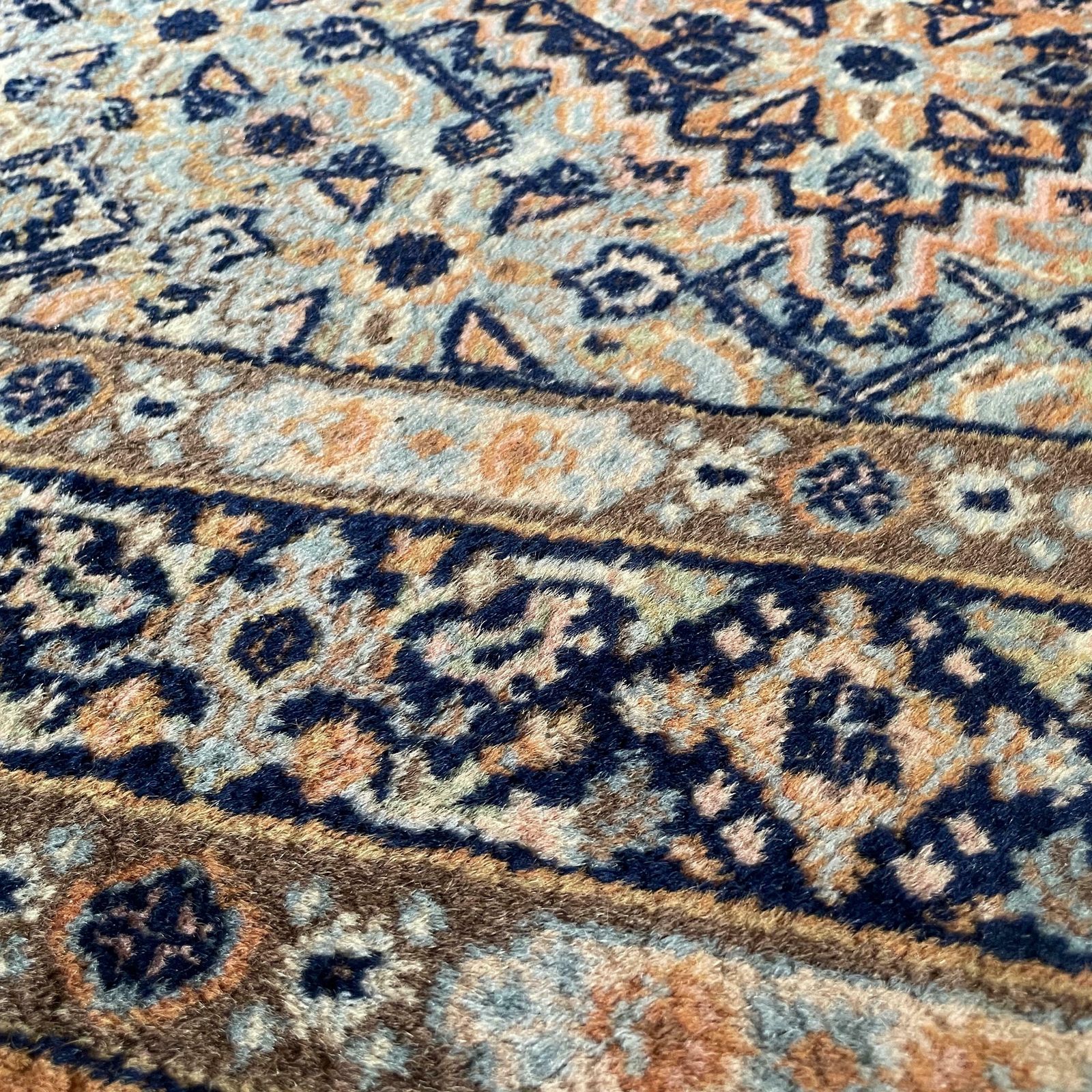Antique Woven Rug Carpet Mat Handmade Rectangle Wool Vintage Textile Patterned Pattern Tassels Cottage 124x199cm Blue Burnt Orange photo buy