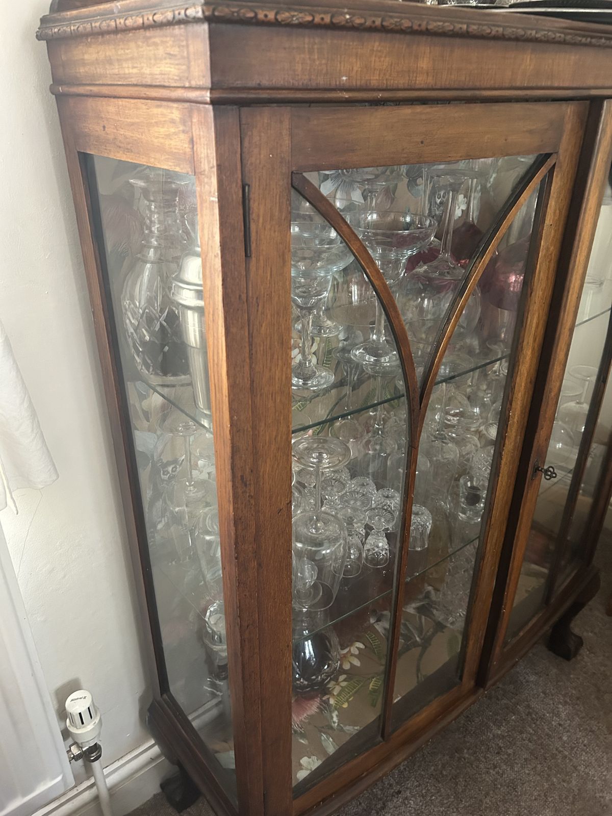 Antique Glass Cabinet With Claw Feet photo for sale