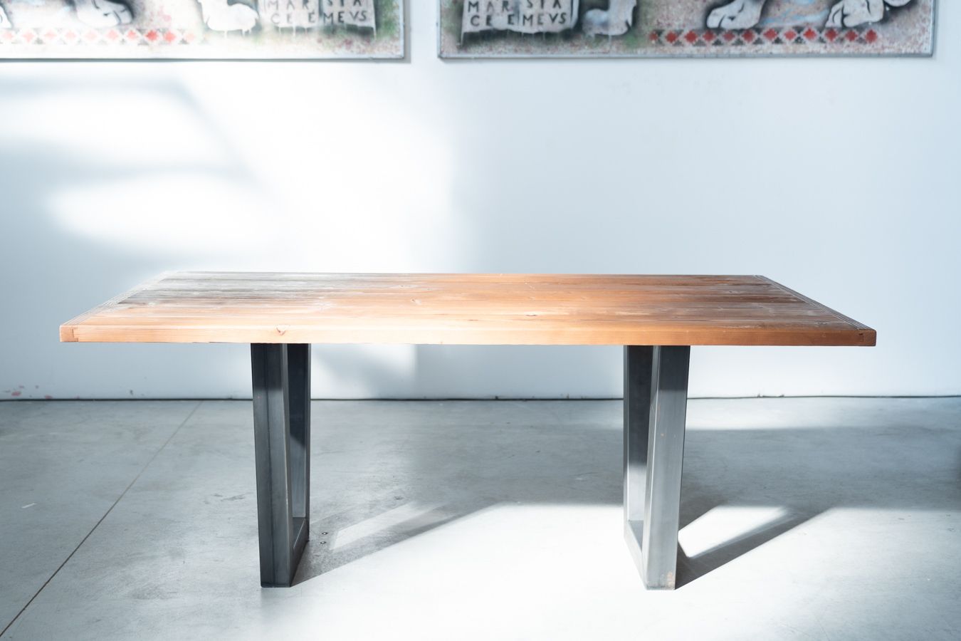 Industrial Style Handcrafted Dining Table With Brushed Fir Top And Brushed Iron Legs (2020)