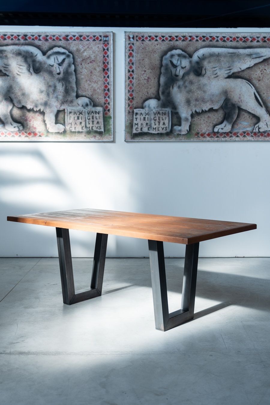 Industrial Style Handcrafted Dining Table With Brushed Fir Top And Brushed Iron Legs (2020) photo furniture