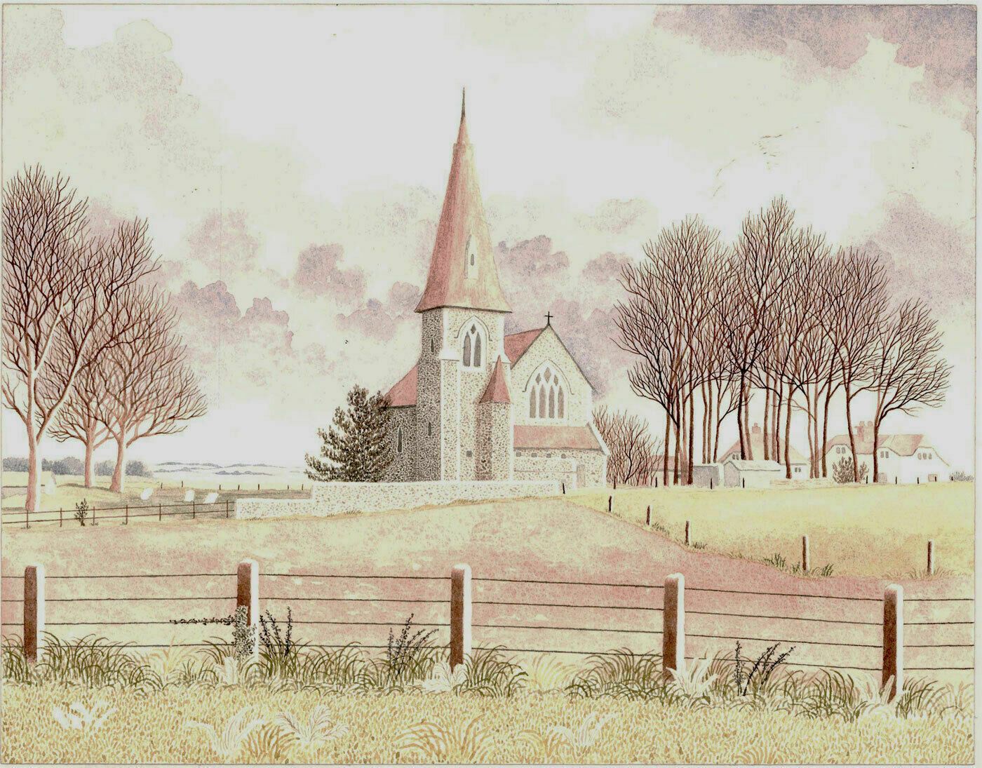 Ronald A. Broad   1988 Watercolour, Preston Candover Church photo furniture