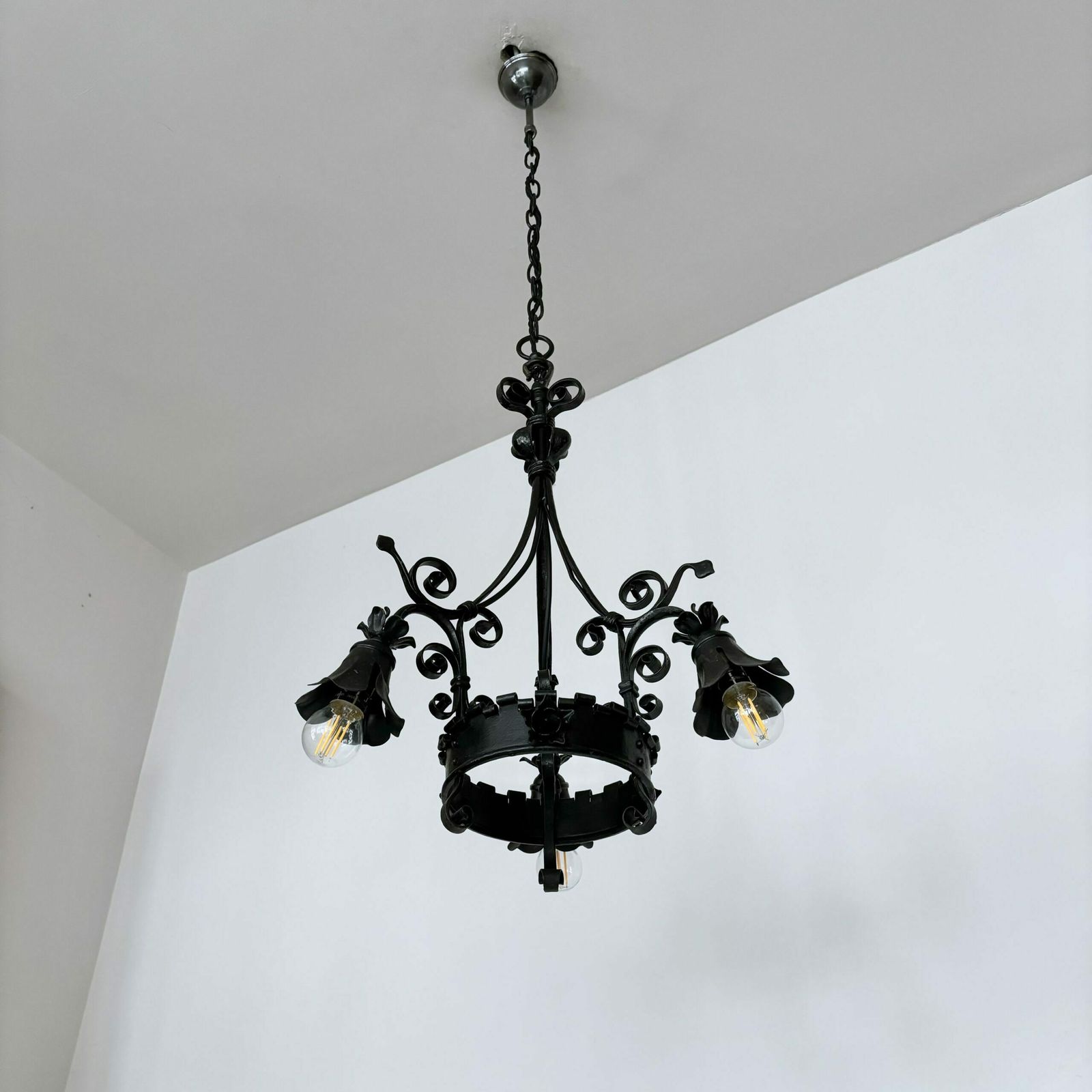 Ornate French Black Wrought Iron Chandelier photo Lighting