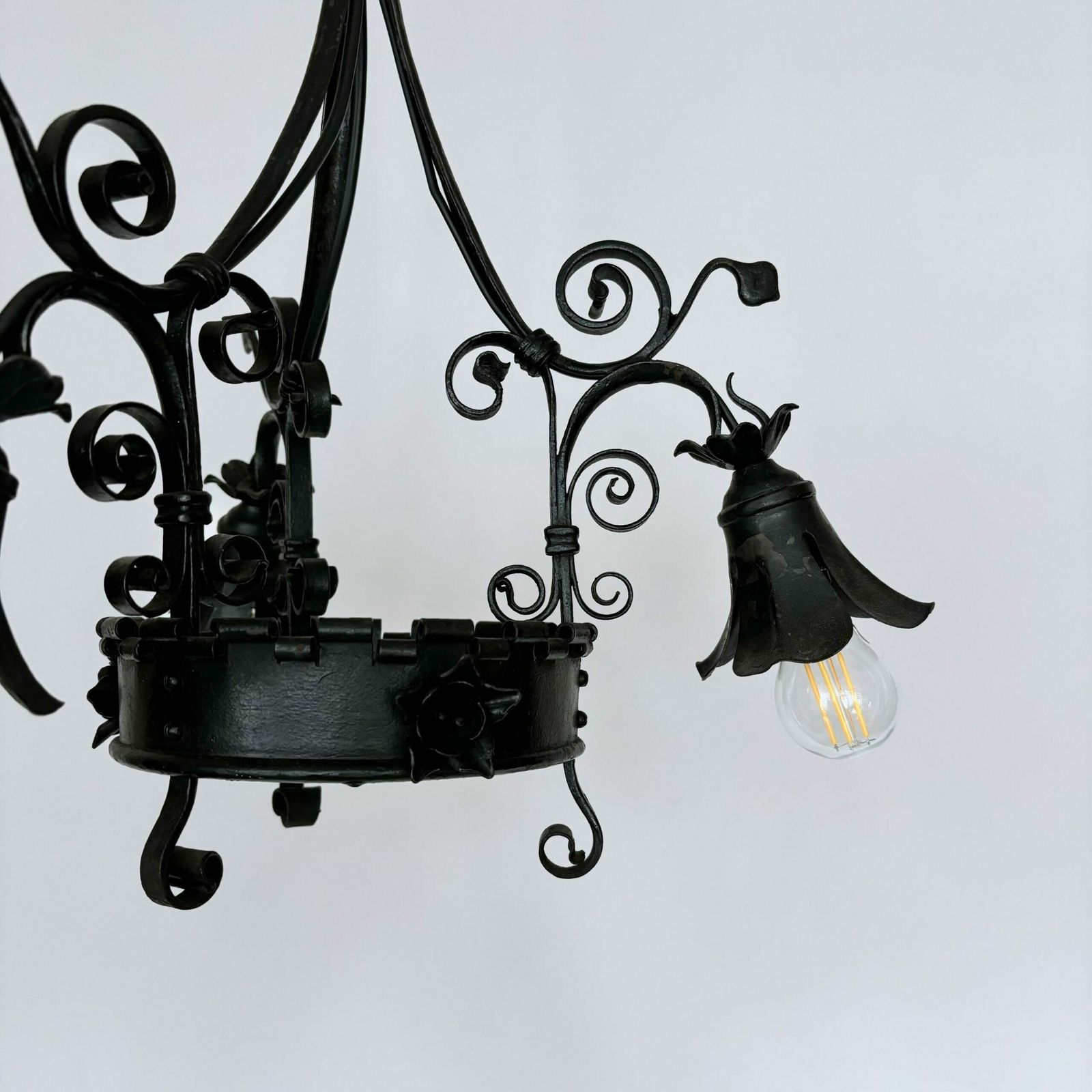 Ornate French Black Wrought Iron Chandelier photo buy