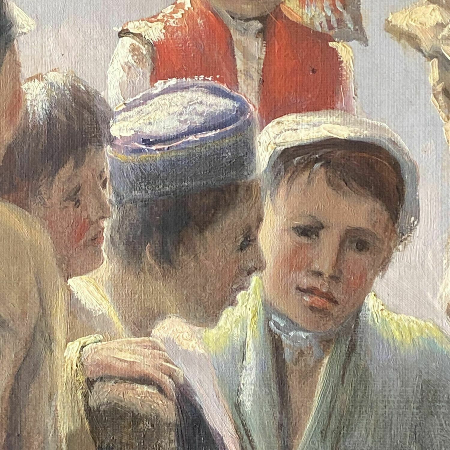Original Pastel Painting Of A Gathering Of Children photo for sale