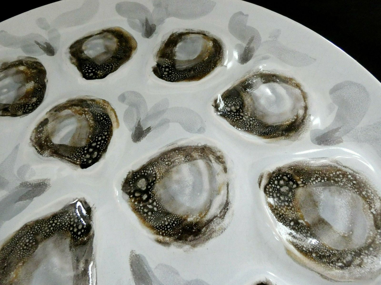 Vintage Large St Amand Oyster Platter White Gray Brown Majolica Mid Century French Pottery Ceramic Oyster Plate photo Home Decor