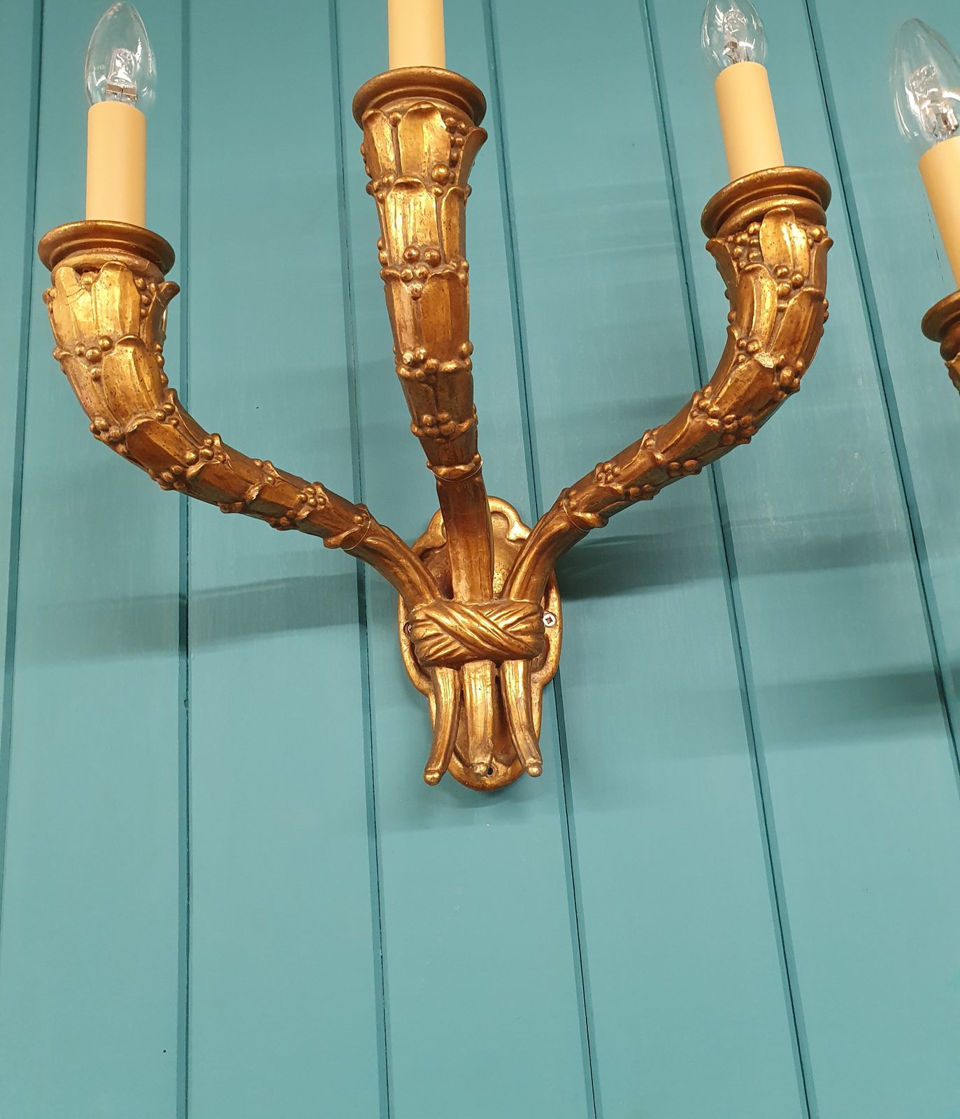 Pair Of Three Arm Gilt French Wall Lights photo 380.0
