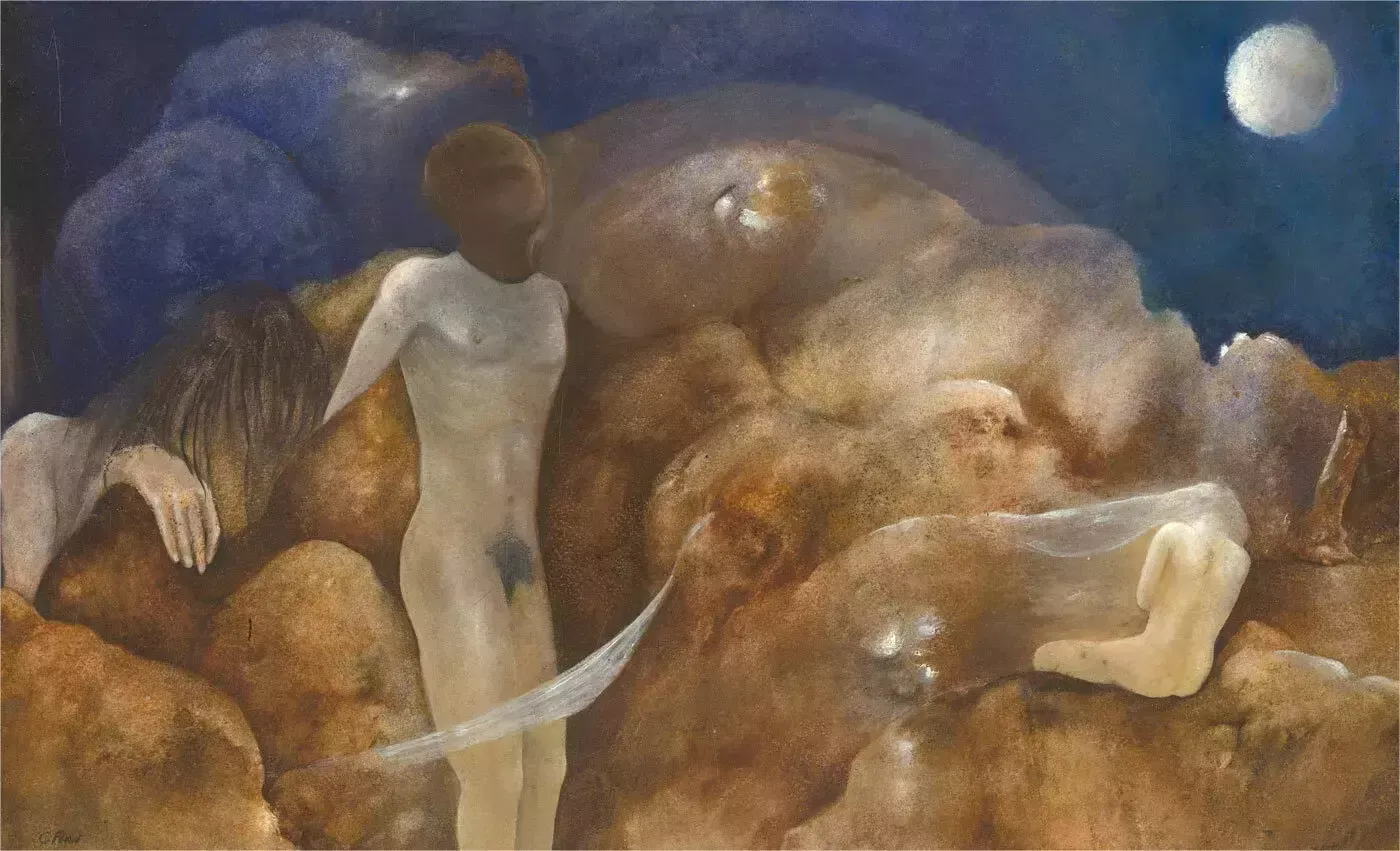 C. Finn   20th Century Watercolour, Surreal Figures