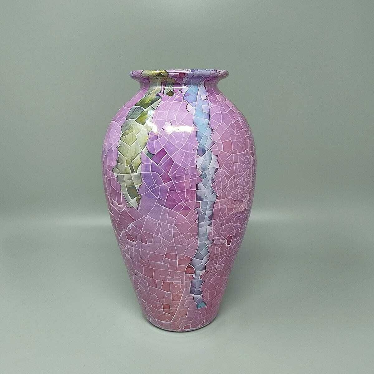 1990s Astonishing Giuseppe Locci Polycrome Craquelé Vase In Sardinian Ceramic. Made In Italy photo Home Decor