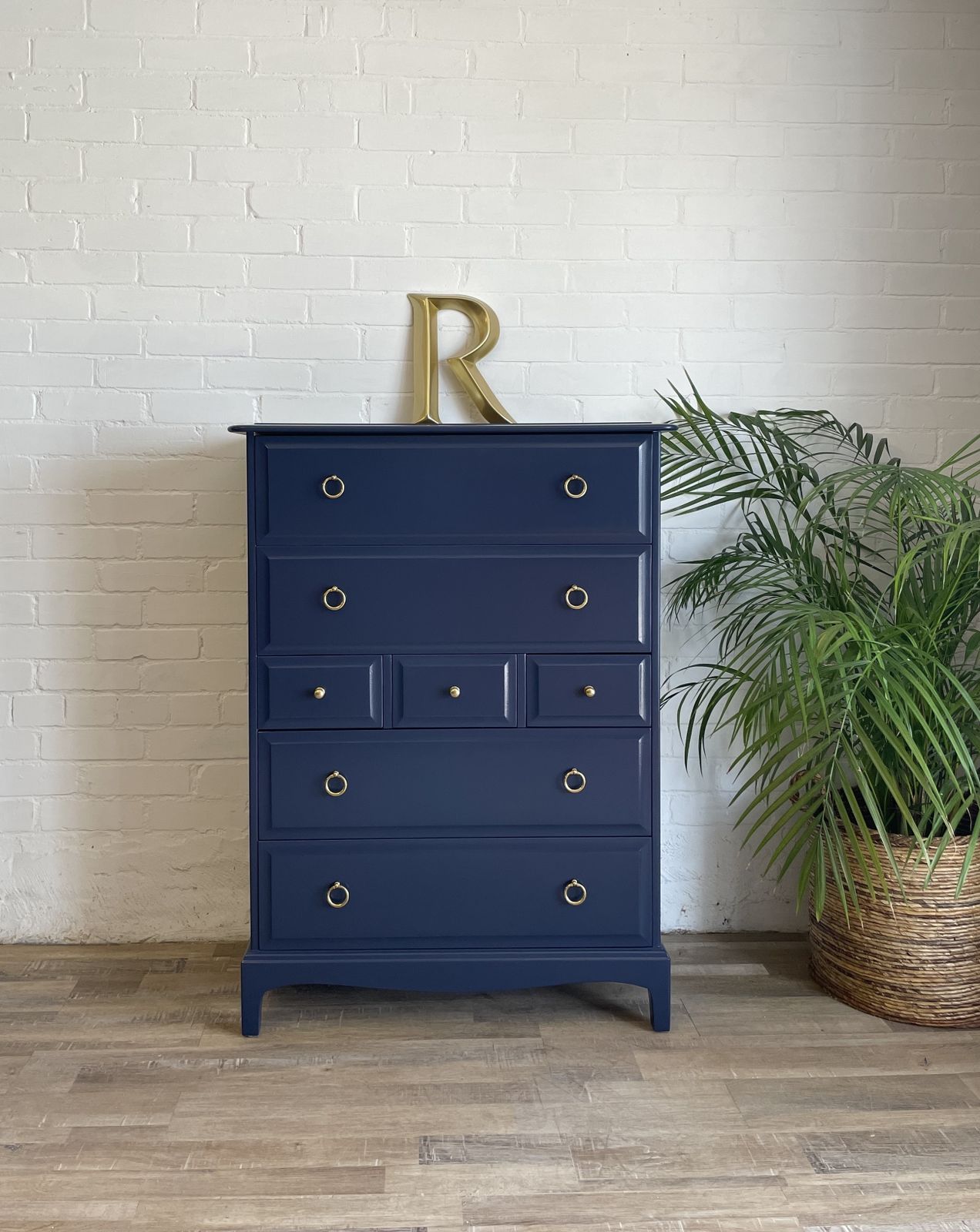 Stag Minstrel Tallboy Chest Of Drawers Painted Navy Blue