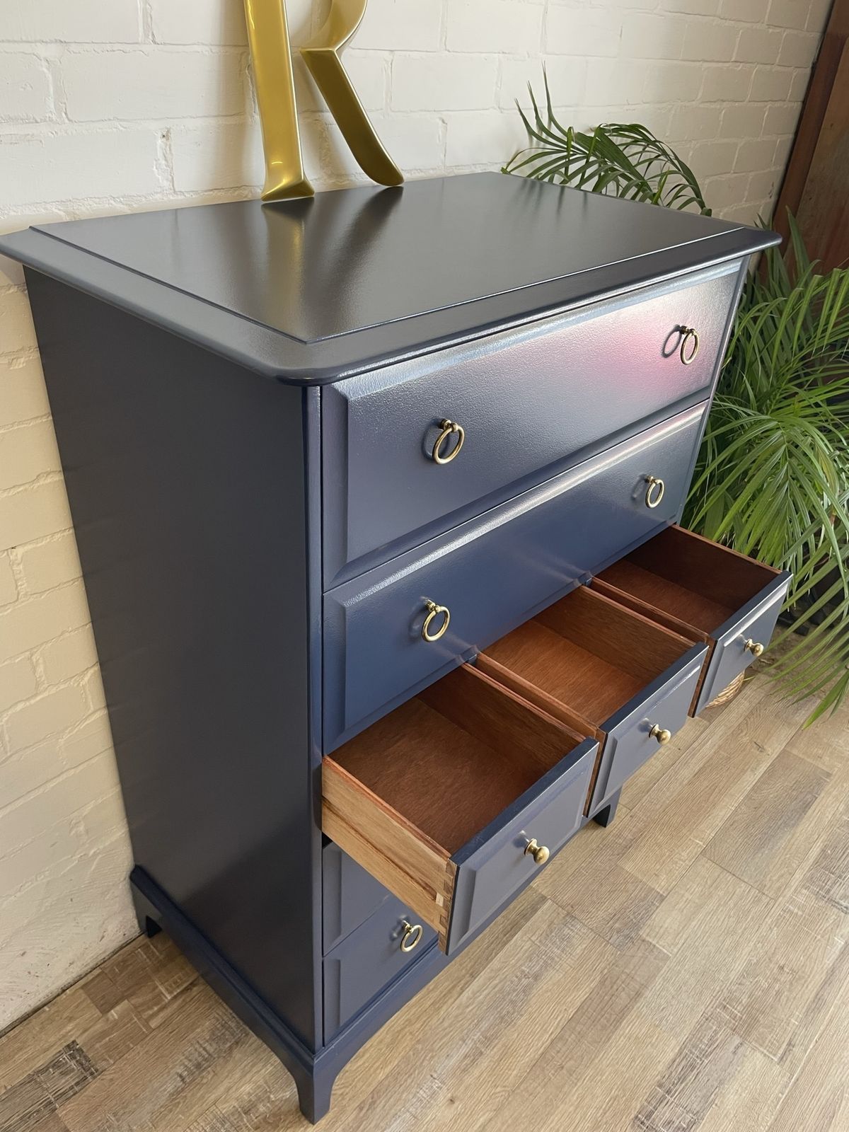 photo for sale Stag Minstrel Tallboy Chest Of Drawers Painted Navy Blue