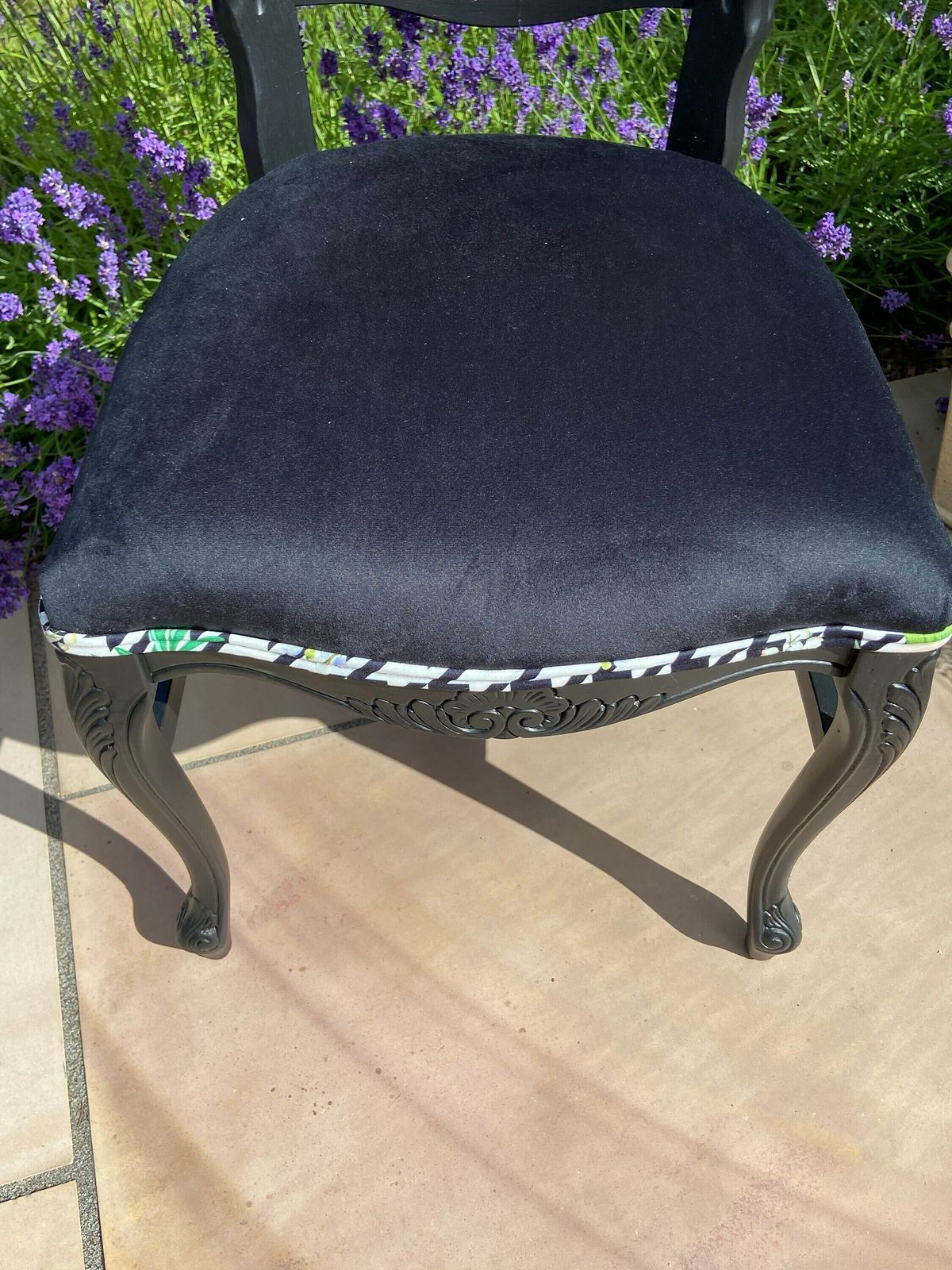 Floral Bespoke Statement Luxury Velvet Chair, Accent Side French Style Chair, Upholstered Refurbished Chair photo for sale