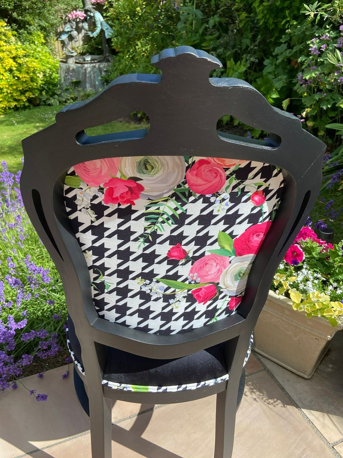 Floral Bespoke Statement Luxury Velvet Chair, Accent Side French Style Chair, Upholstered Refurbished Chair photo 225.0