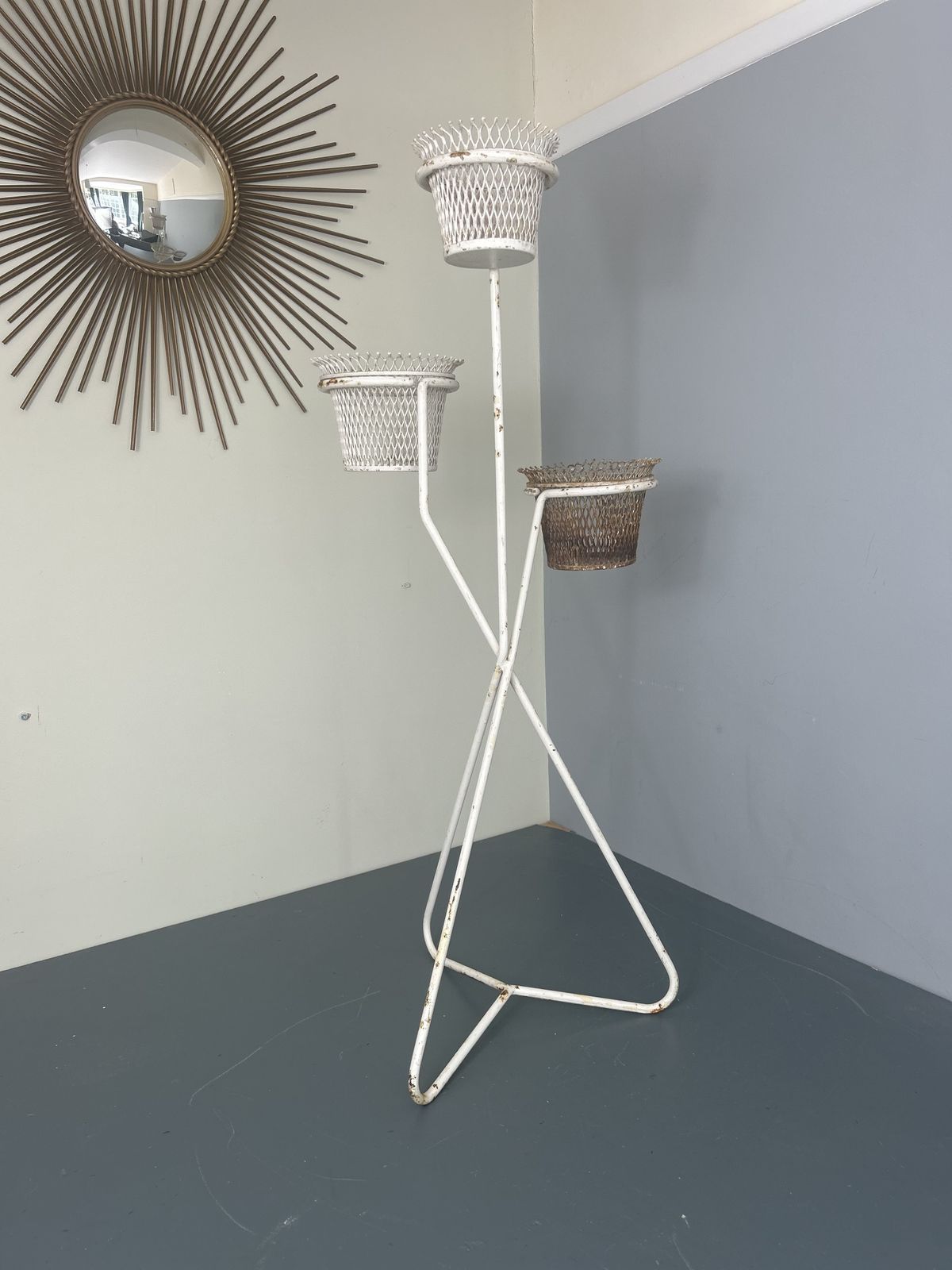 Ateliers Mathieu Matégot Triple Plant Stand Jardiniere Flower Stand Cache Pot