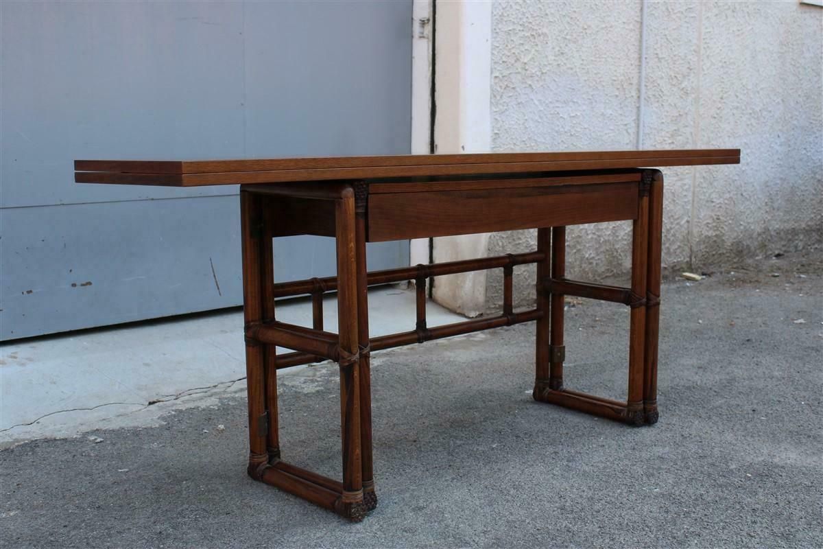Console Table Convertible In Walnut Wood And Leather Mcguire 1970 photo for sale