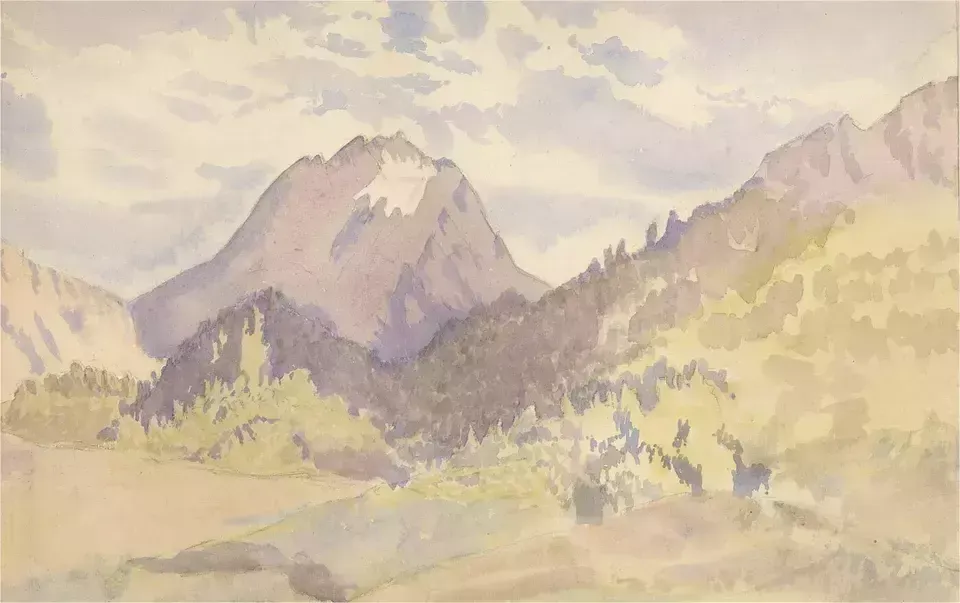 Mid 20th Century Watercolour   Summer Day In The Mountains photo furniture