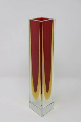 Murano Art Glass Red And Yellow Vase By Flavio Poli For A. Mandruzzato, 1970s photo vintage