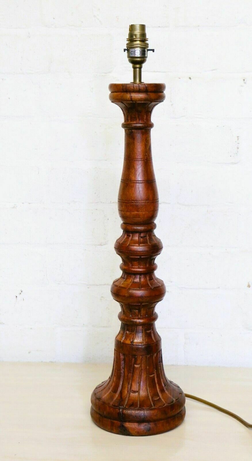 Table Lamp A Tall Vintage Ethnic Wooden Handmade Asian Lamp Antique Style Vgc