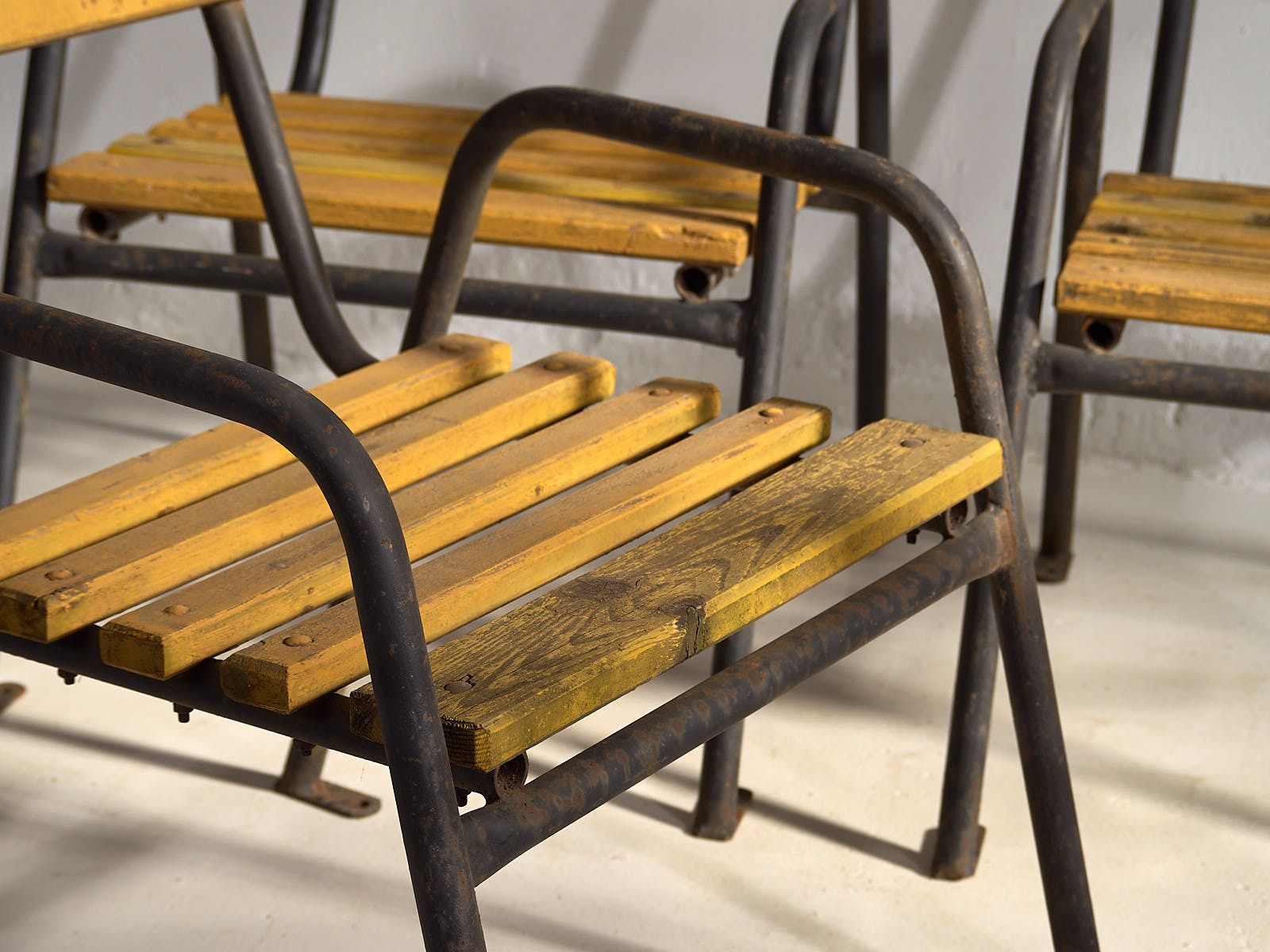 Yellow Antique Iron Garden Chairs (C.1920).Set Of 4 Pieces #39 photo for sale