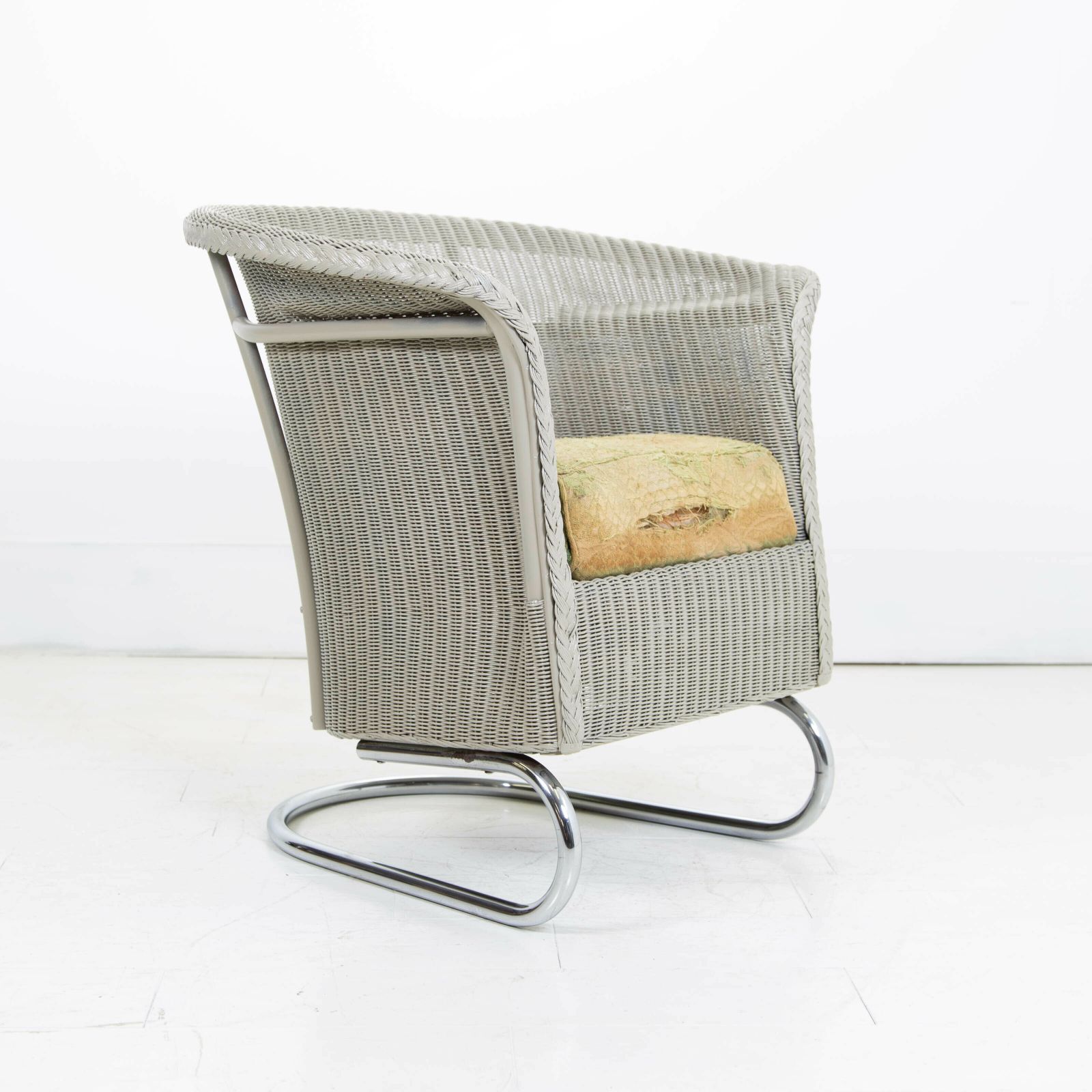Rare Art Deco Lloyd Loom Chrome Cantilever Based Chair Dated 1937 photo vintage