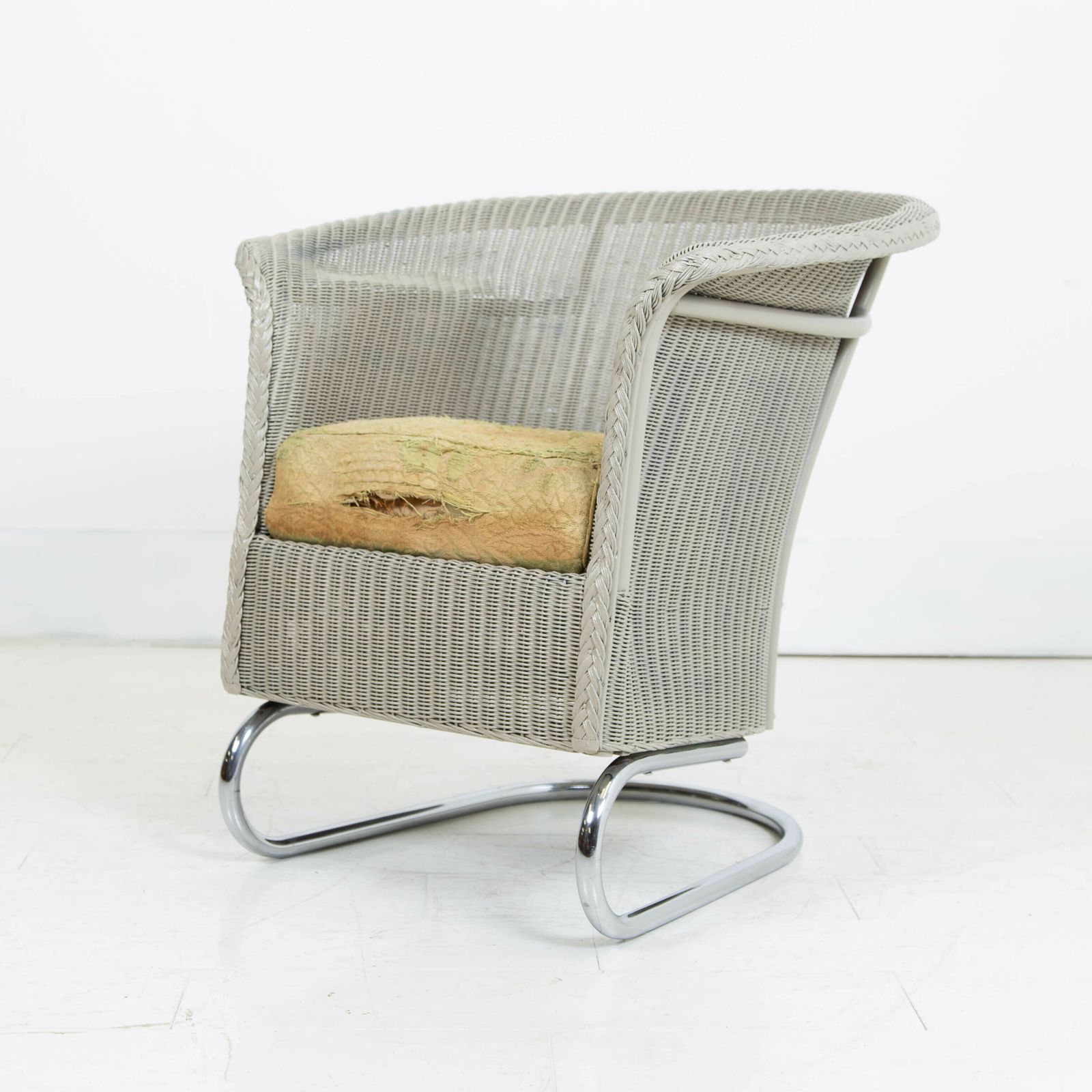 Furniture Rare Art Deco Lloyd Loom Chrome Cantilever Based Chair Dated 1937 photo