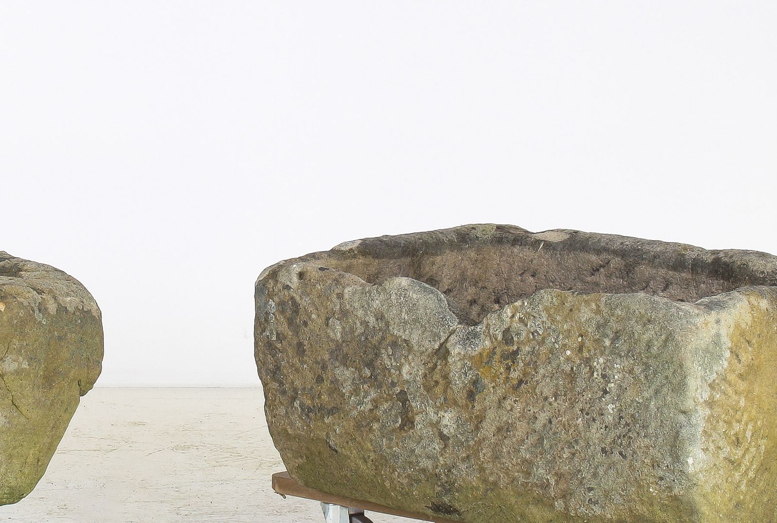 photo for sale A Primitive Pair Of Stone Trough Garden Planters With Weathered Patina