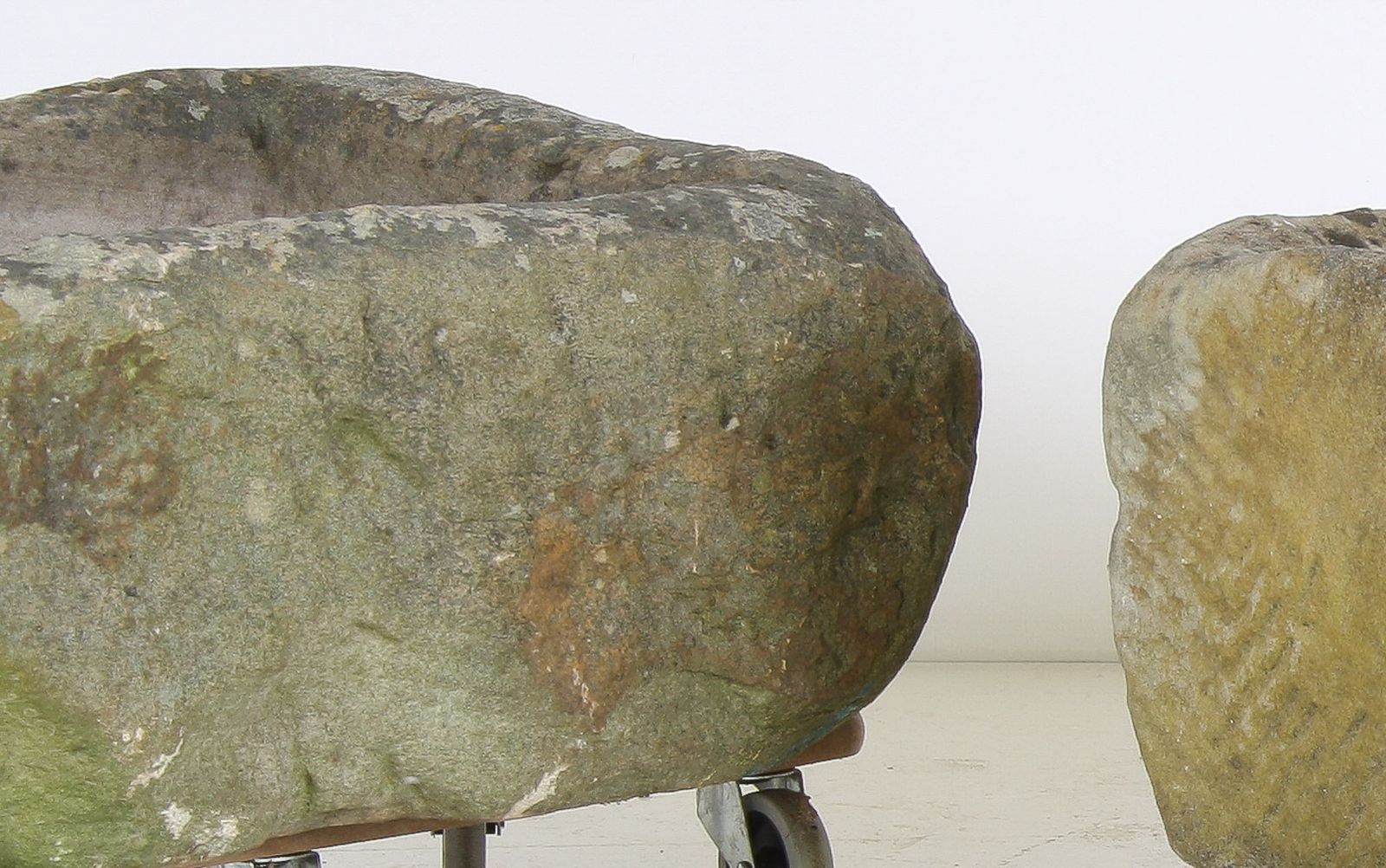 photo vintage A Primitive Pair Of Stone Trough Garden Planters With Weathered Patina
