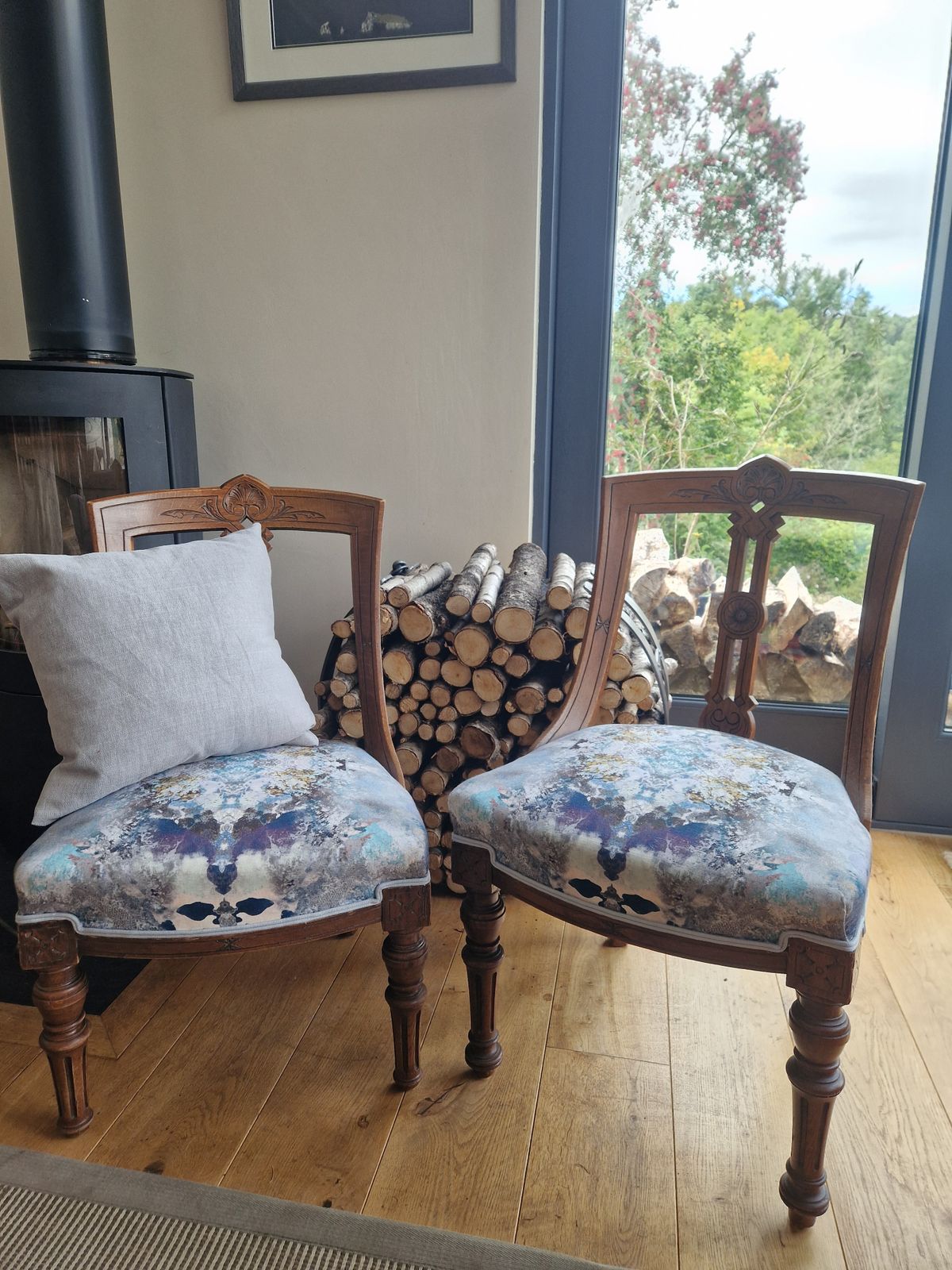Pair Of 19th Century Carved Oak Chairs On Reeded Supports photo for sale