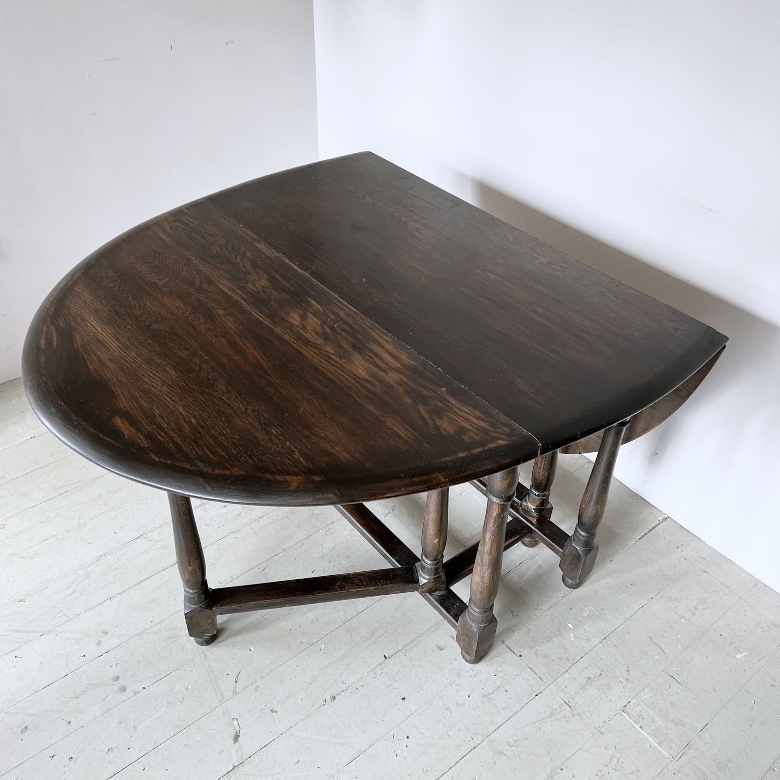 photo for sale Dark Stained Solid Wood Oval Drop Leaf Table