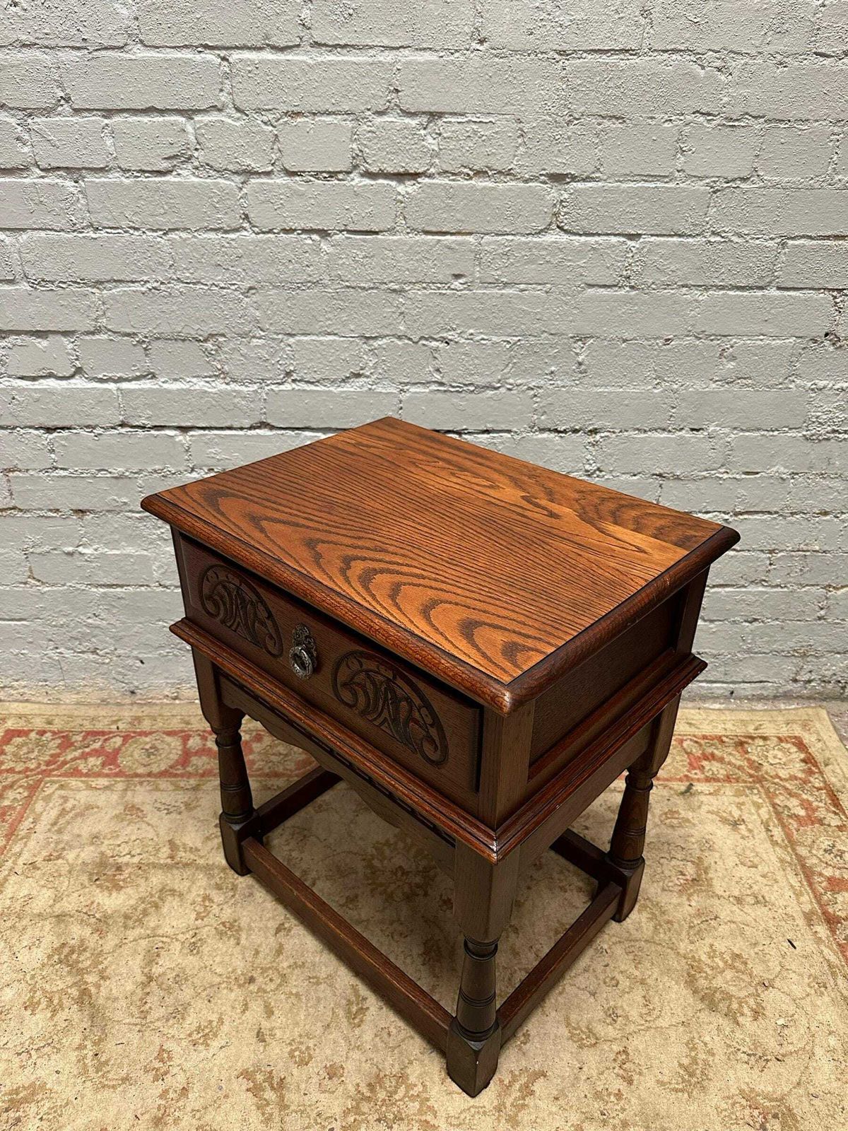 Vintage Old Charm Wood Bros / Carved Oak Lamp Sofa Side Table 1960s photo Furniture