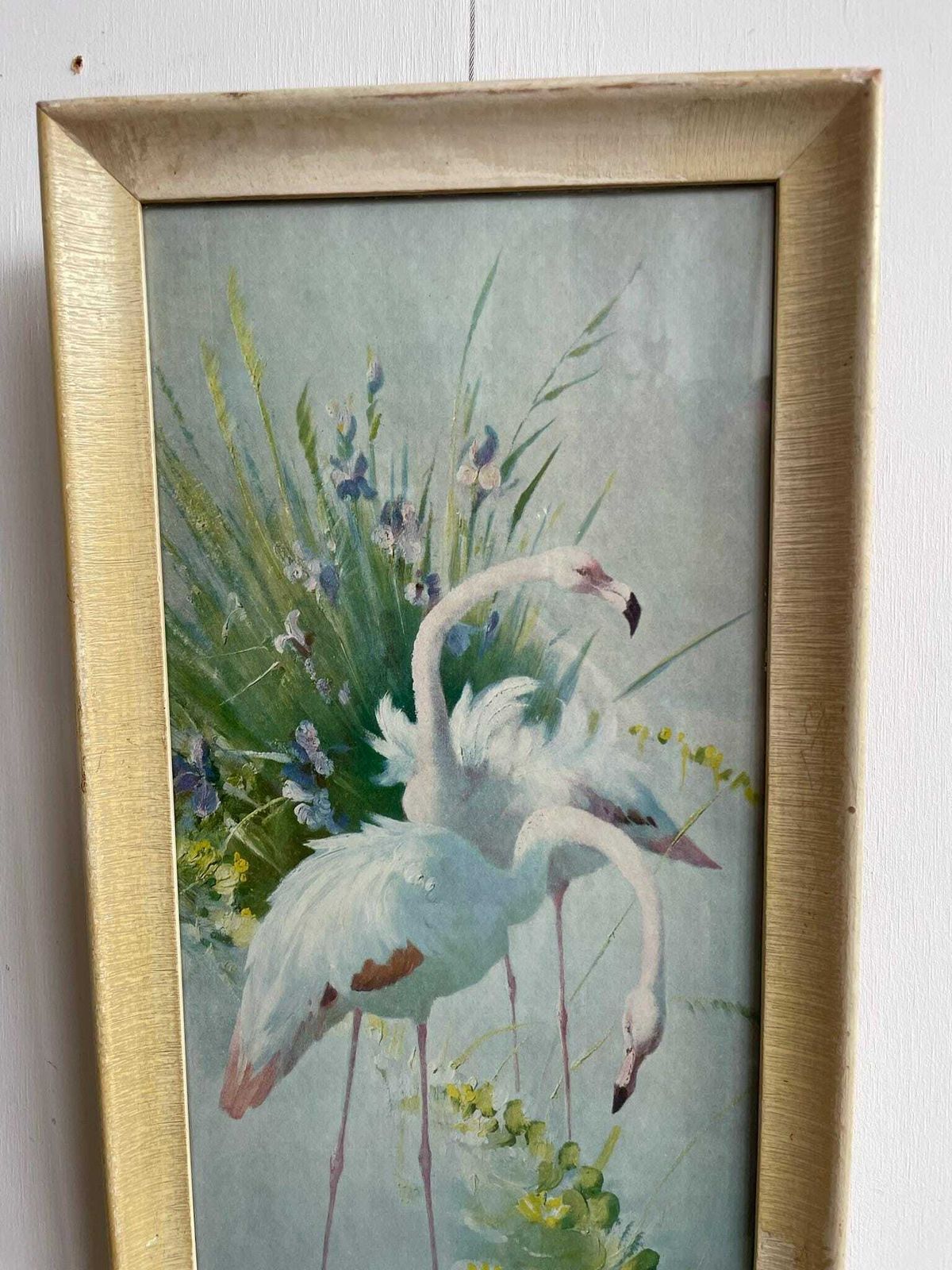 Vintage 1960s Kitsch Pair Of Flamingos Print By Vernon Ward In Original Frame photo Art