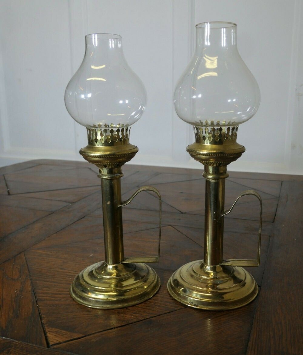 Pair Of Brass Candlesticks With Glass Chimneys photo 480.0