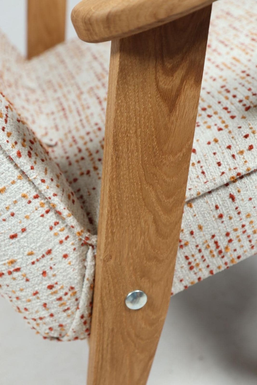 Space Age Armchairs Set Of 2 Oak Wood White Boucle Orange Polka Dots By Chierowski photo vinterior